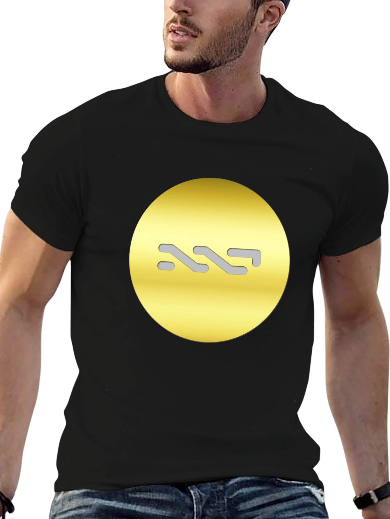 Black Modern Black Tee with Abstract Gold Design view 6