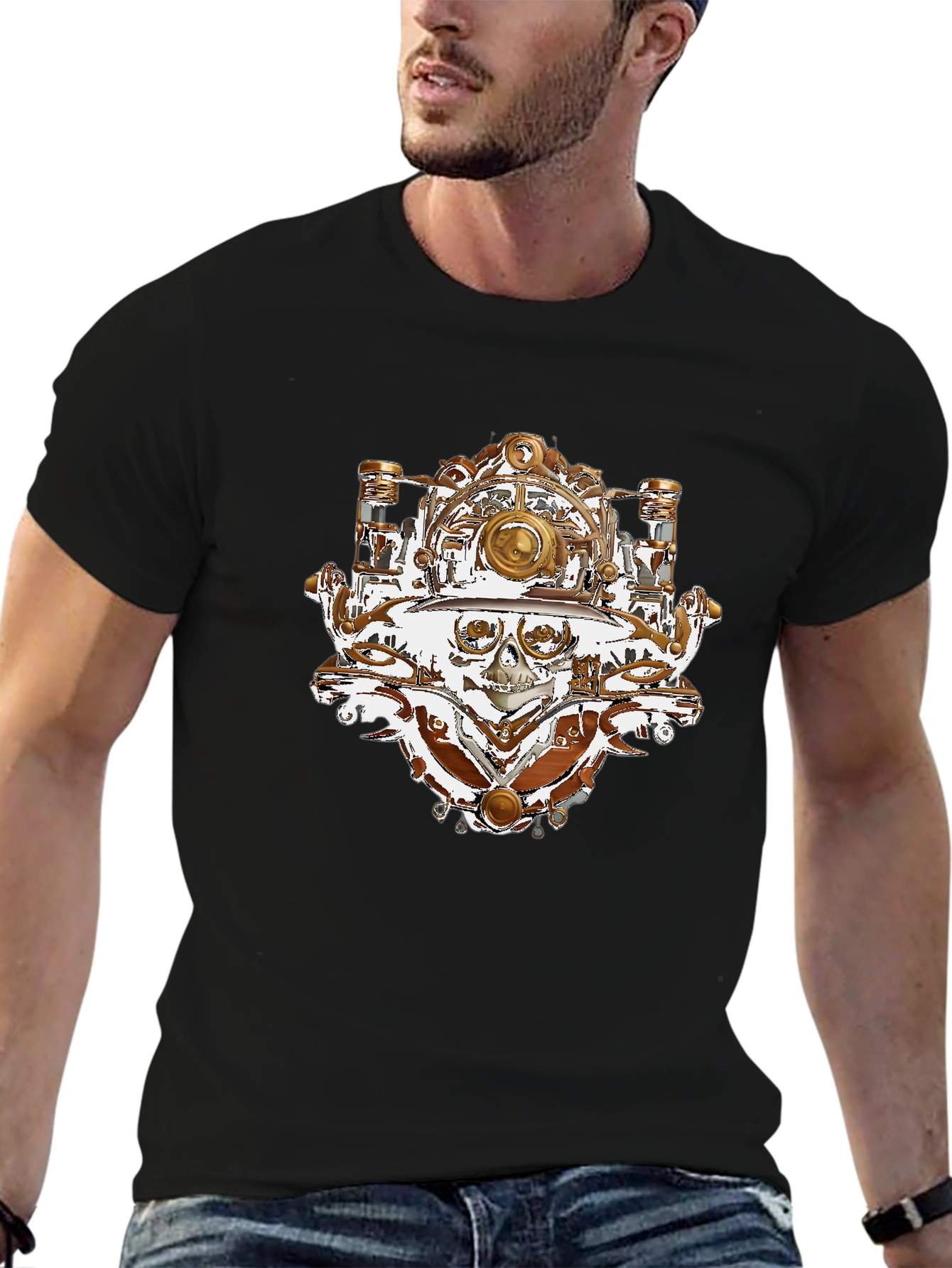 Black Steampunk Skull T-Shirt - Unique Graphic Tee view 6