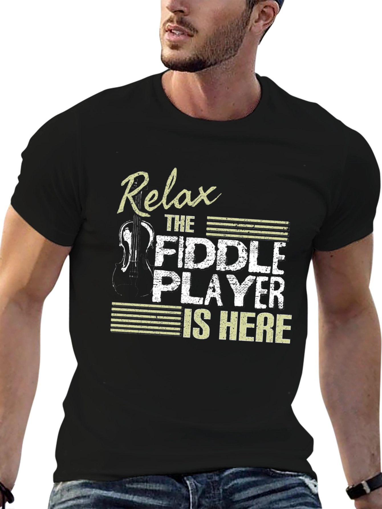 Black Relax Fiddle Player T-Shirt view 6