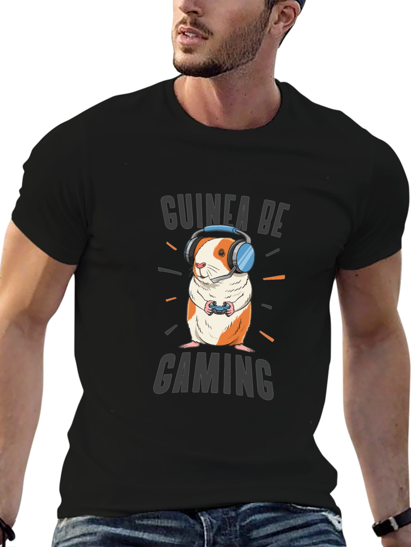 Black Guinea Be Gaming T-Shirt - Gamer Guinea Pig Tee view 6