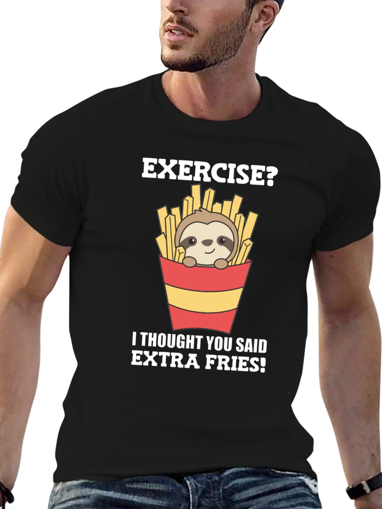 Black Exercise? Extra Fries Sloth Graphic Tee view 6