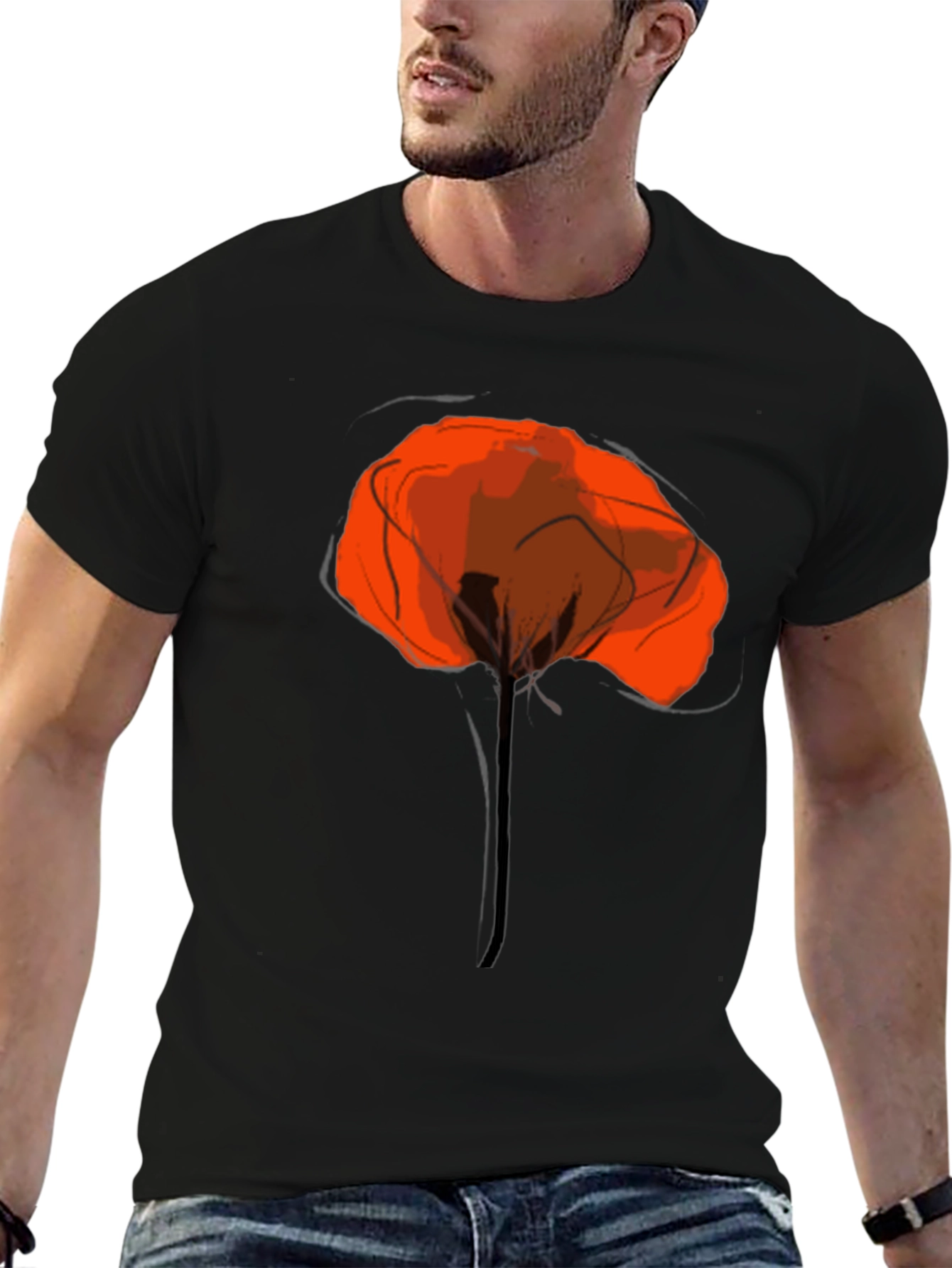 Black Abstract Poppy Graphic Print Black T-Shirt view 6