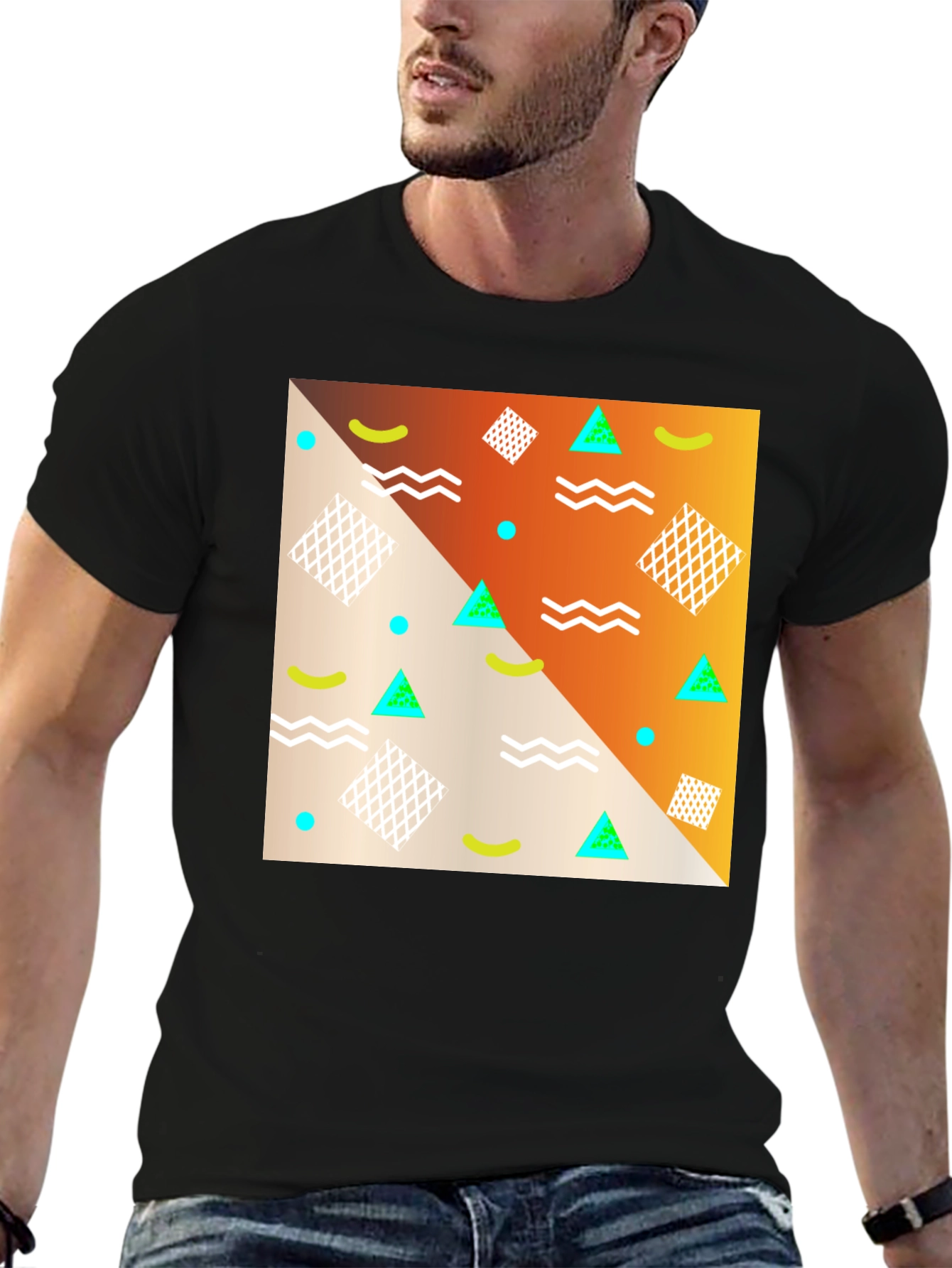 Black Retro Geometric Print T-Shirt view 6