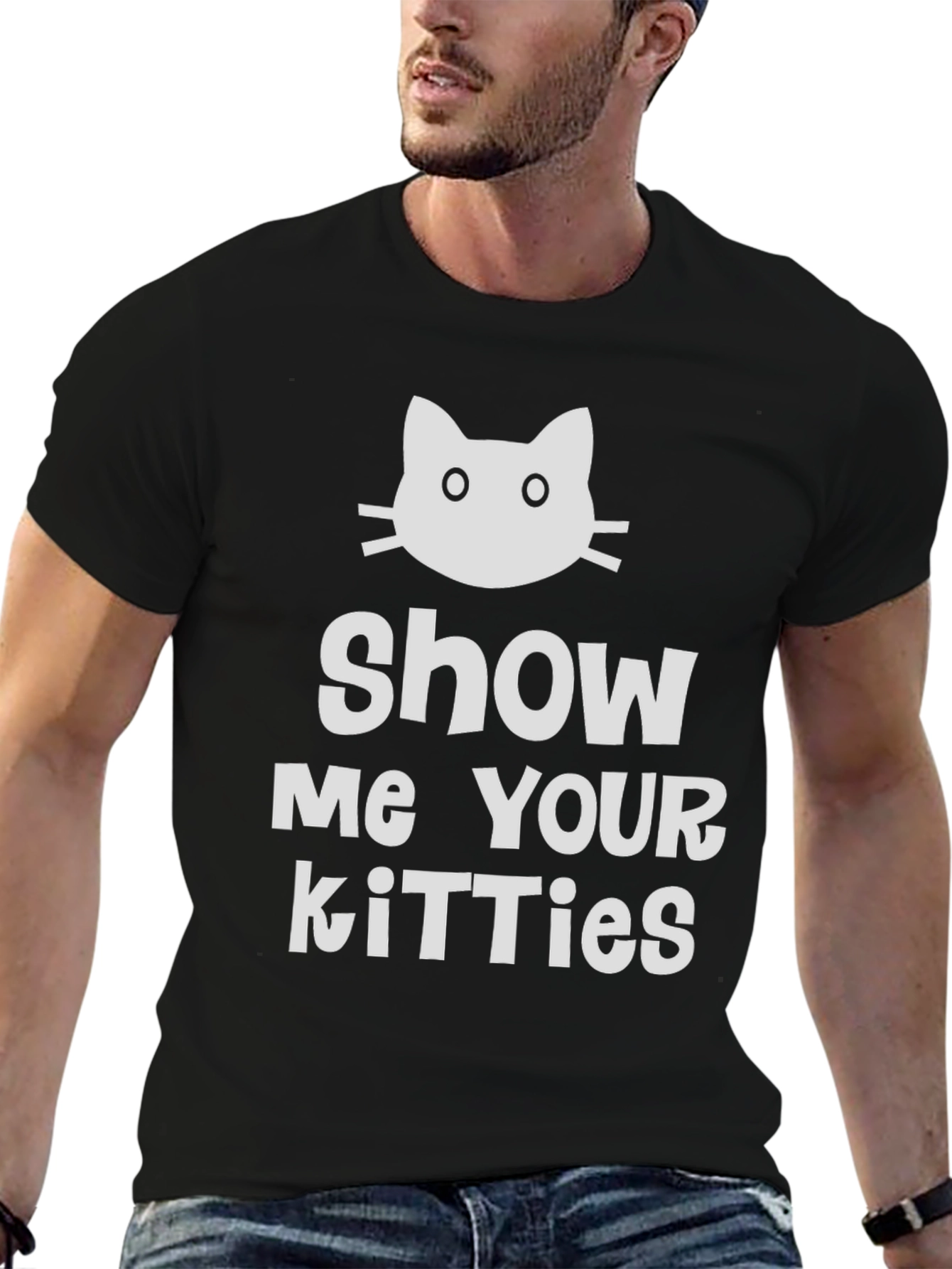 Black Show Me Your Kitties T-Shirt - Novelty Cat Tee view 6