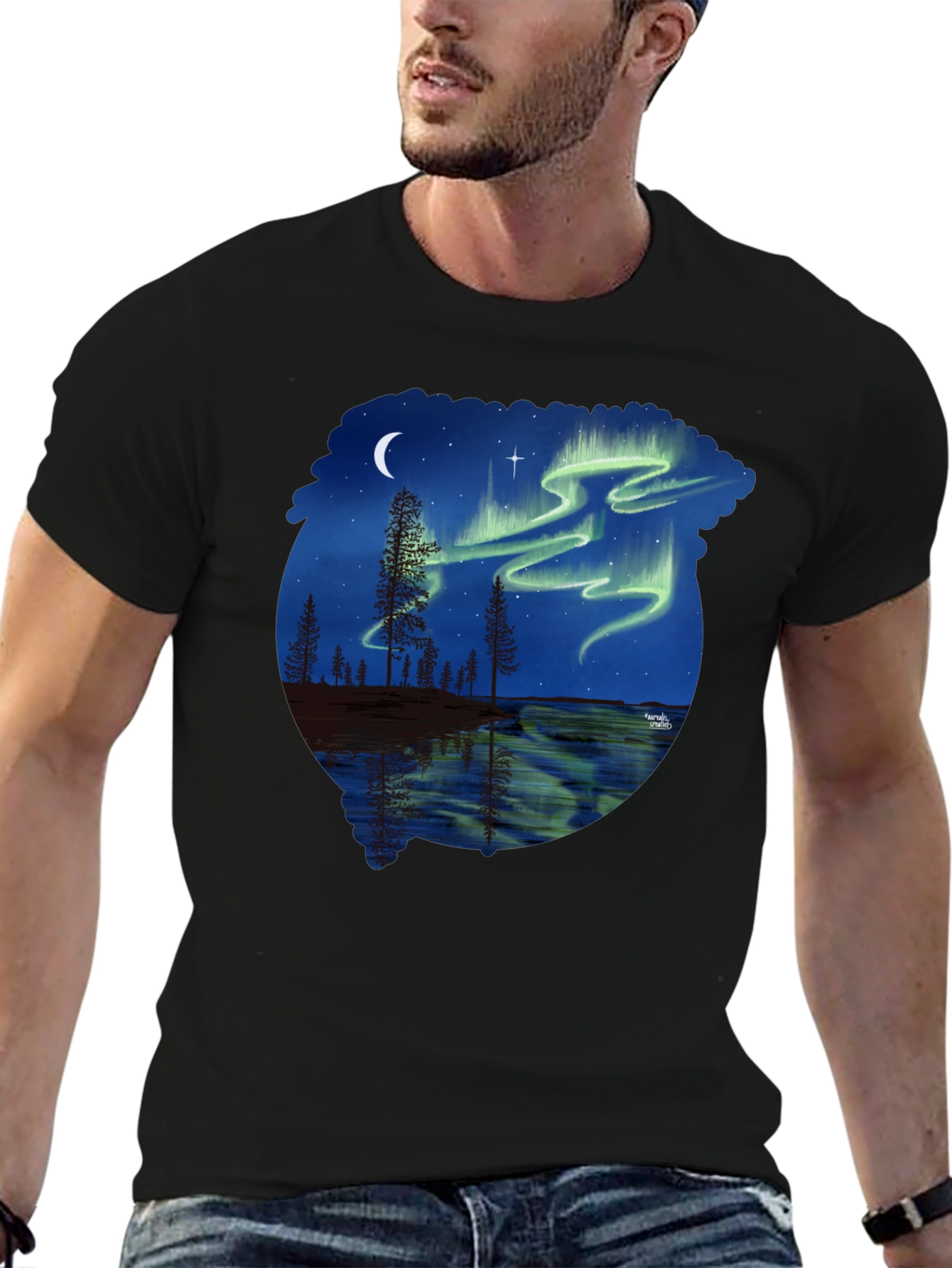 Black Aurora Borealis Graphic Tee - Nature Lover's T-Shirt view 6