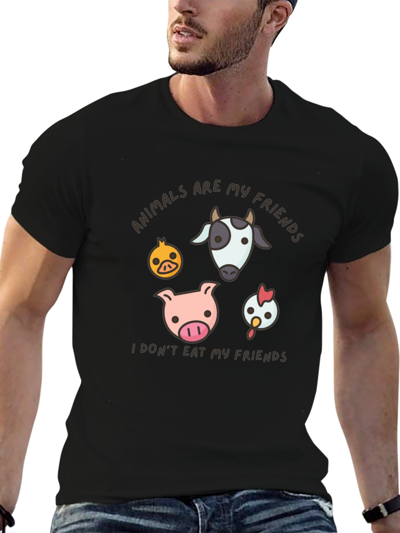 Black Vegan T-Shirt - Animals Are My Friends Tee view 6