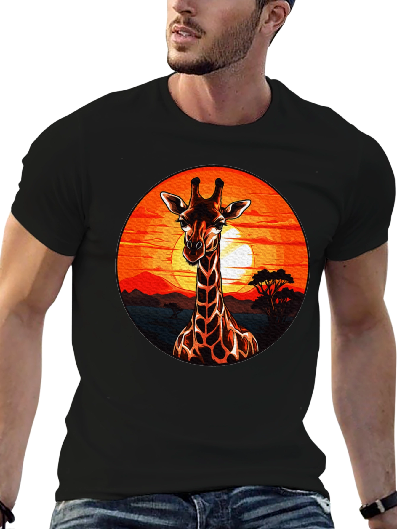 Black Giraffe Sunset Graphic Tee - Safari Style view 6