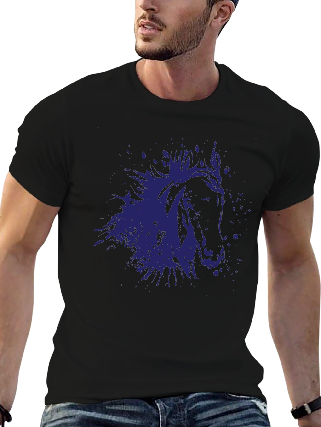 Black Abstract Horse Graphic Black T-Shirt view 6