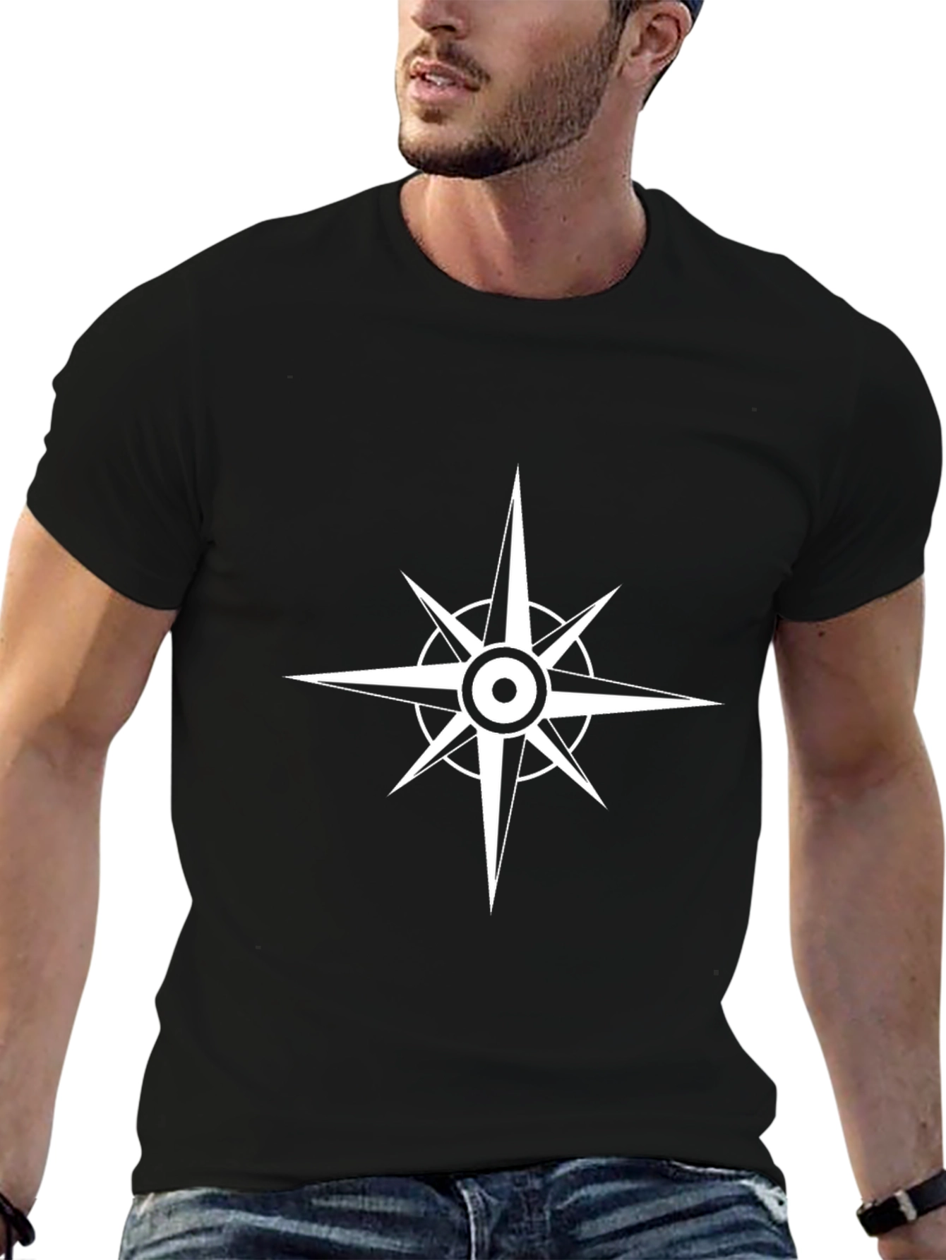 Black Compass Star Graphic T-Shirt - Black Cotton Tee view 6