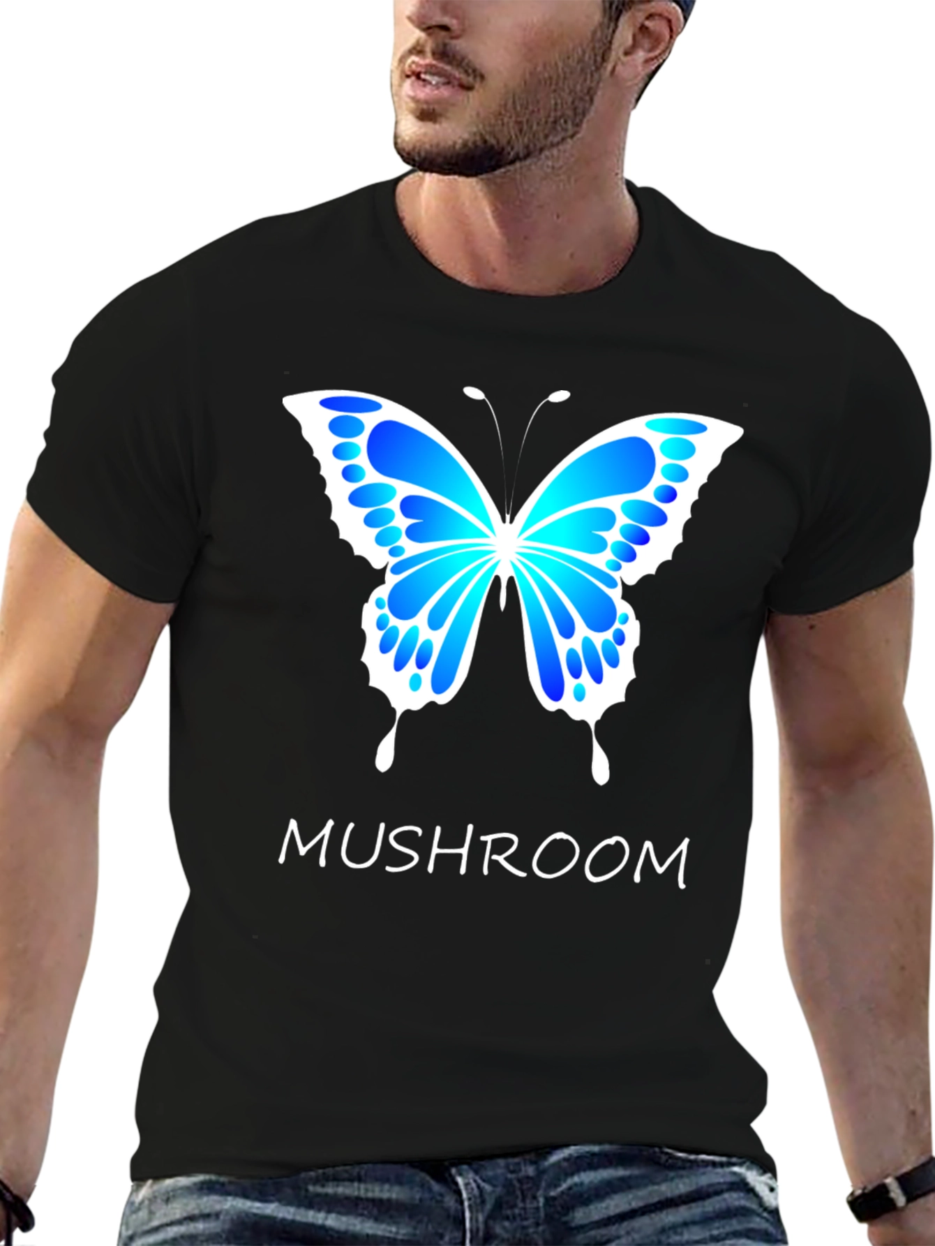 Black Mushroom Butterfly Graphic T-Shirt view 6