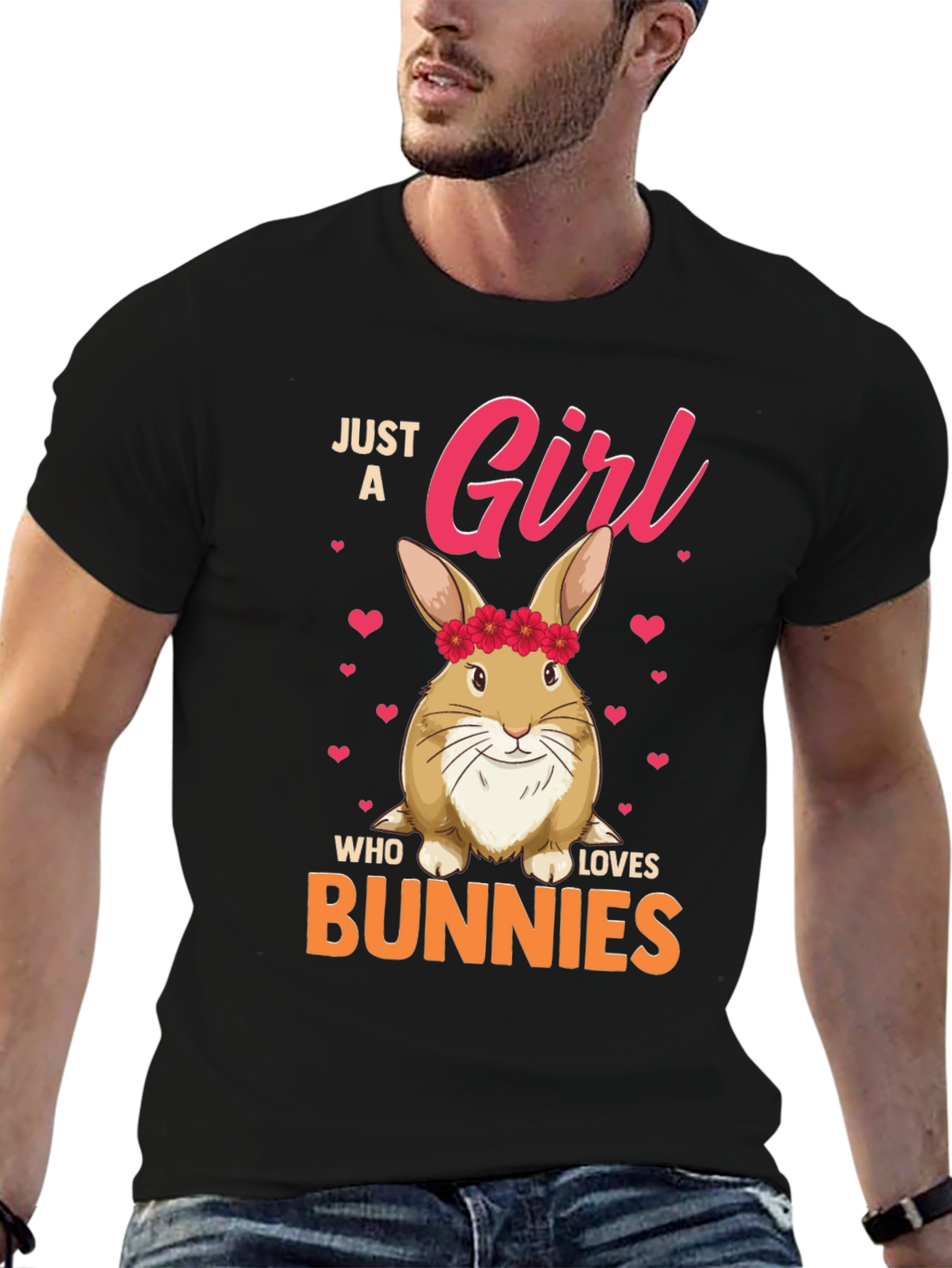 Black Just a Girl Who Loves Bunnies Graphic T-Shirt view 6