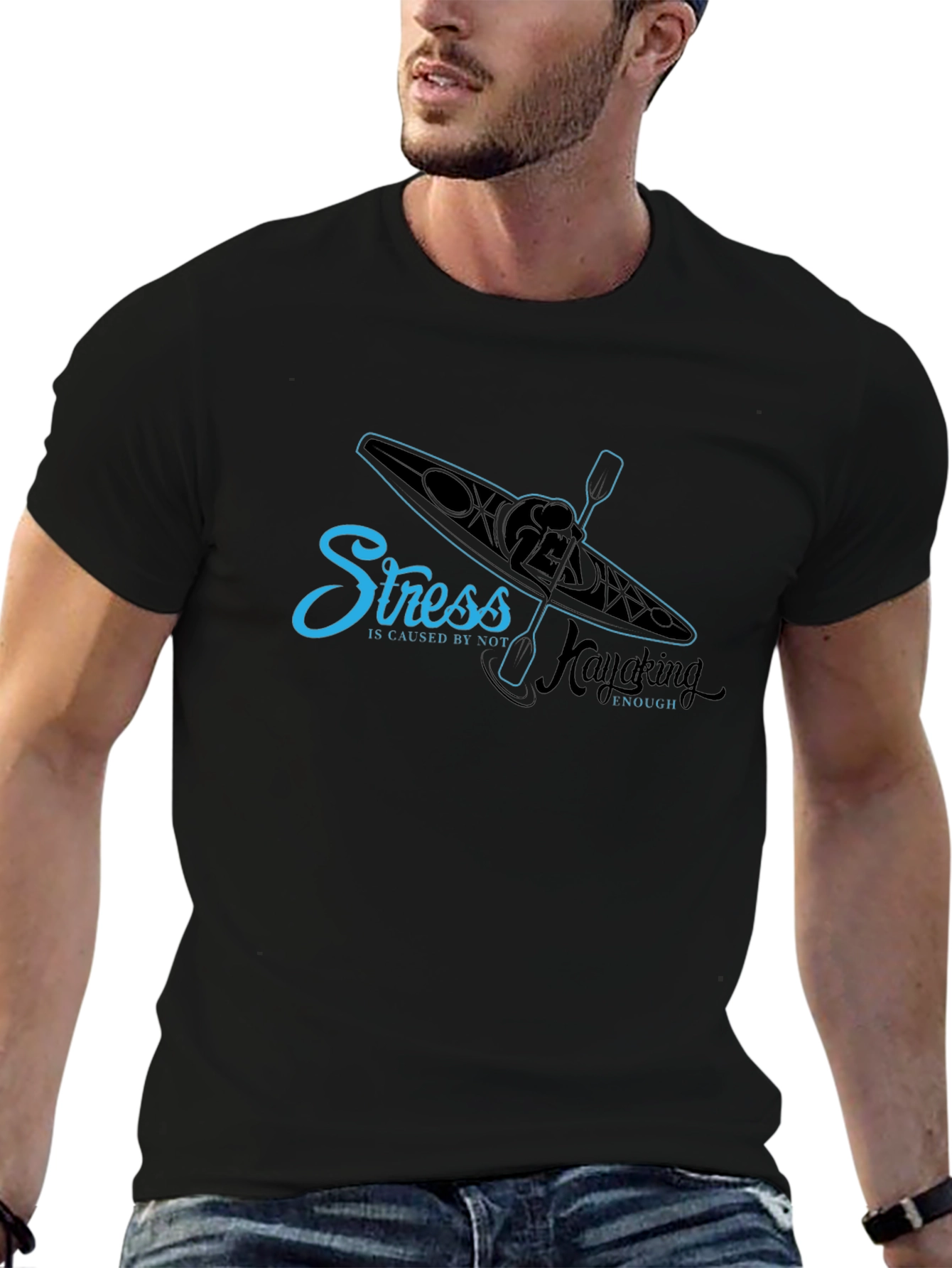 Black Kayaking Stress Relief T-Shirt view 6