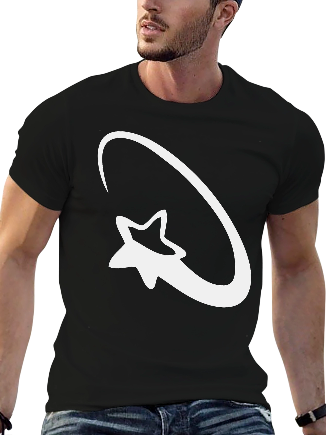 Black Star Orbit Graphic Tee - Black Cotton Casual Shirt view 6