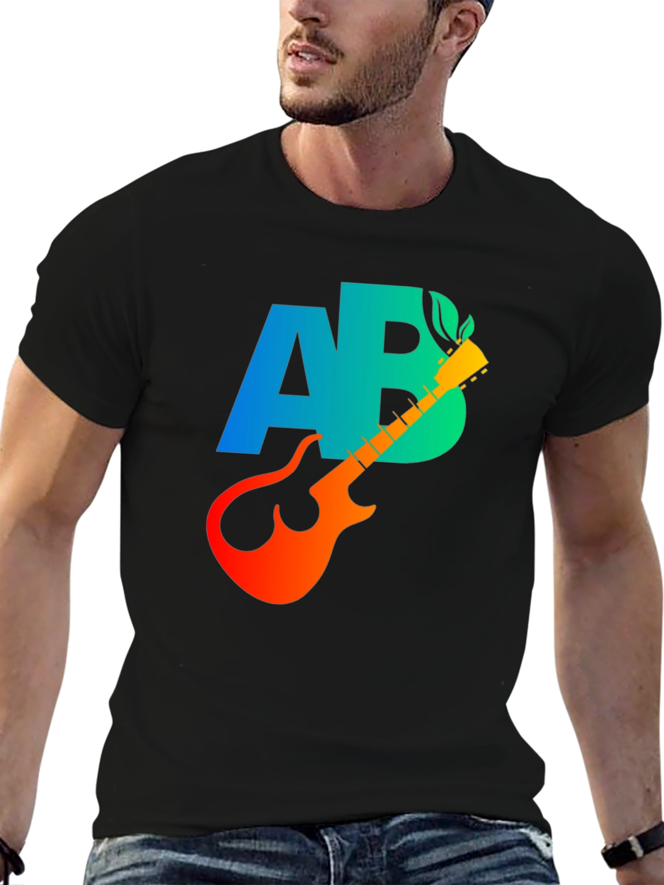 Black AB Guitar Graphic T-Shirt - Cool Music Tee view 6