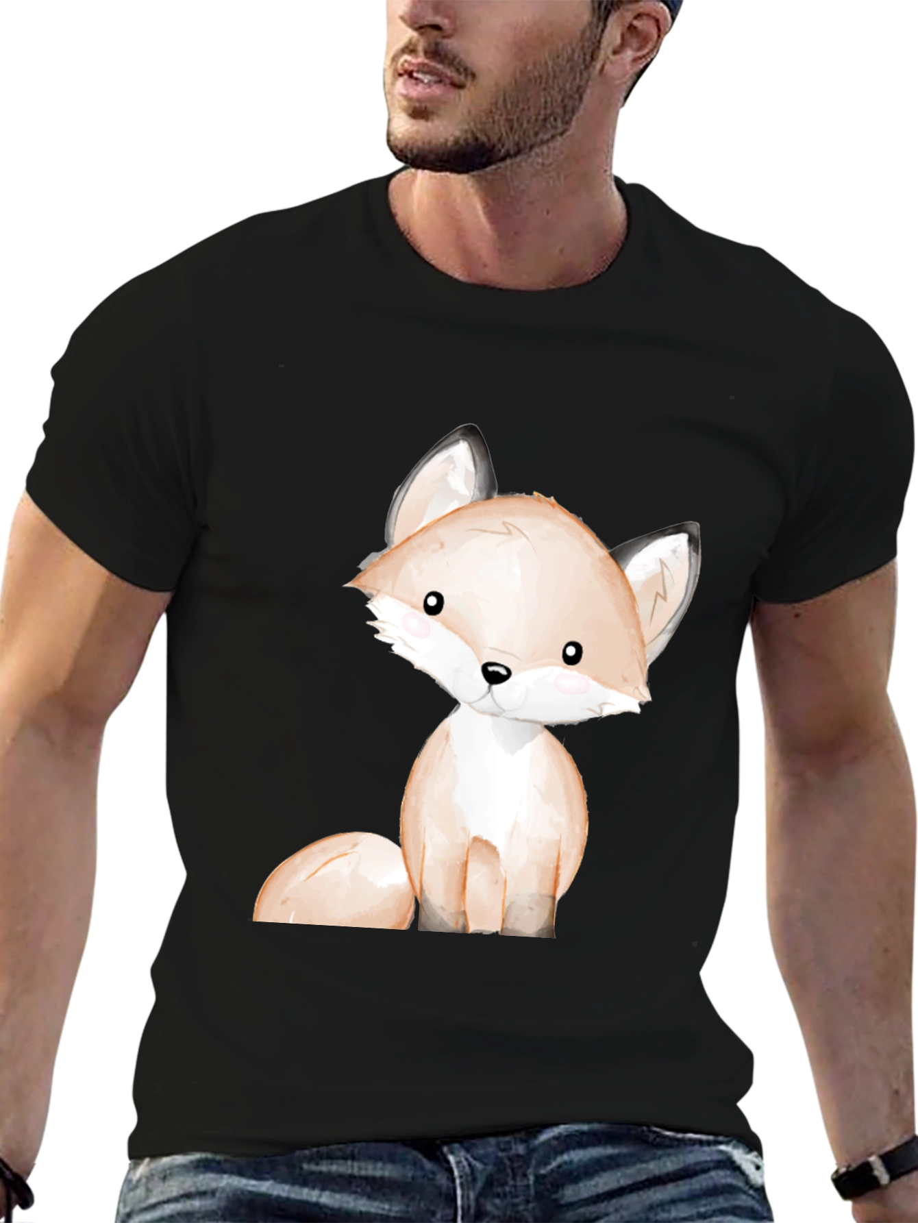 Black Cute Fox Graphic Tee - Unisex Black T-Shirt view 6
