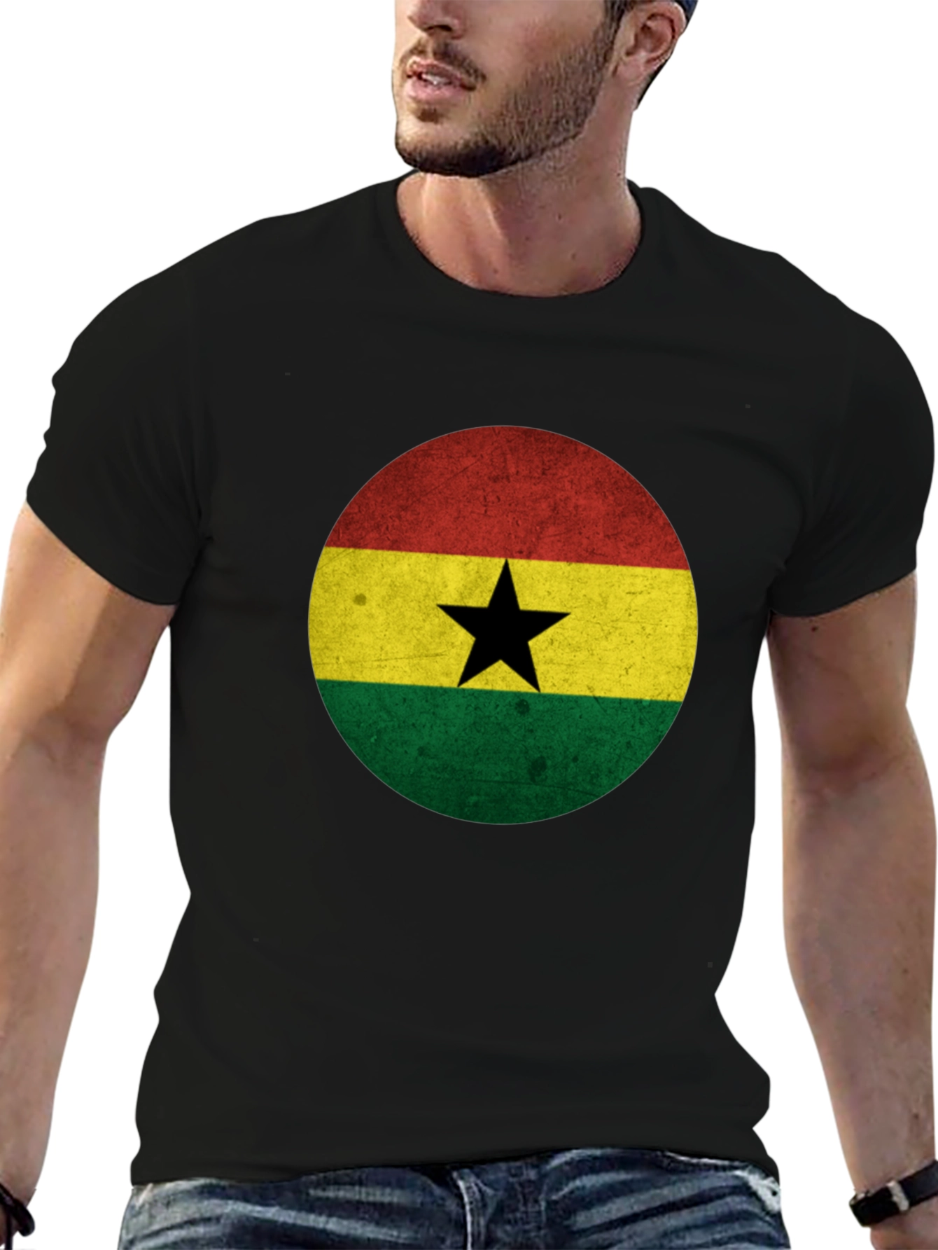 Ghana Flag Graphic T-Shirt - Mens Black Tee - 6