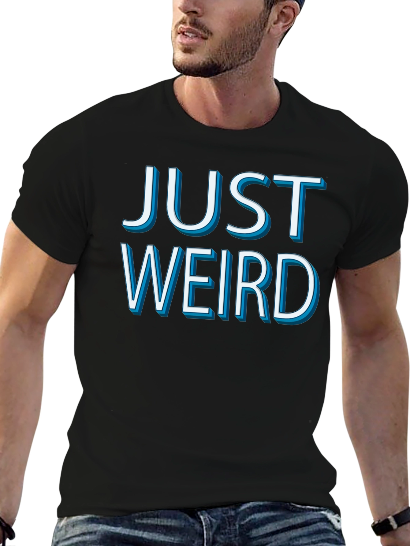 Black Just Weird Graphic Tee - Men's Black Cotton T-Shirt view 6