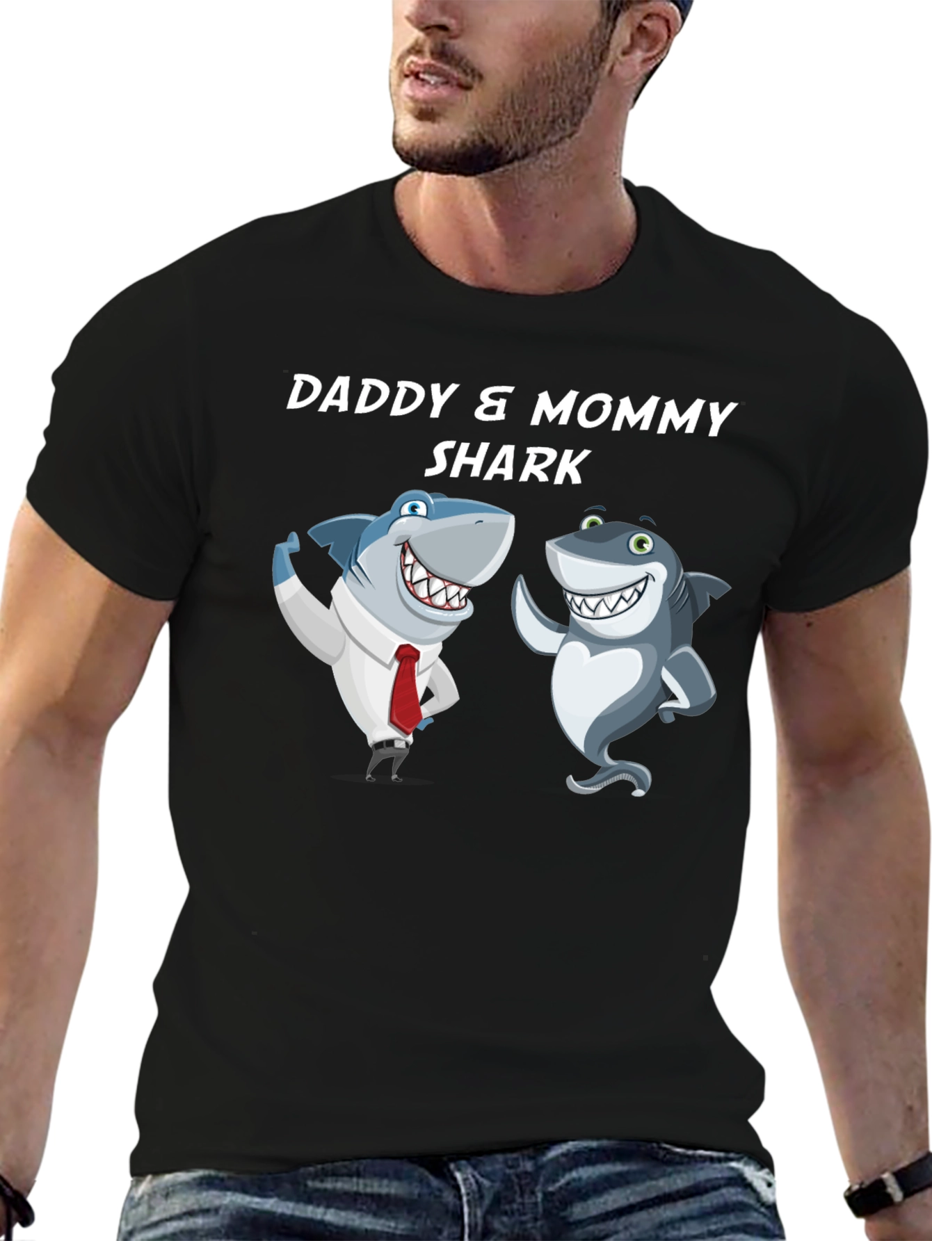 Black Daddy & Mommy Shark T-Shirt - Cute Family Tee view 6