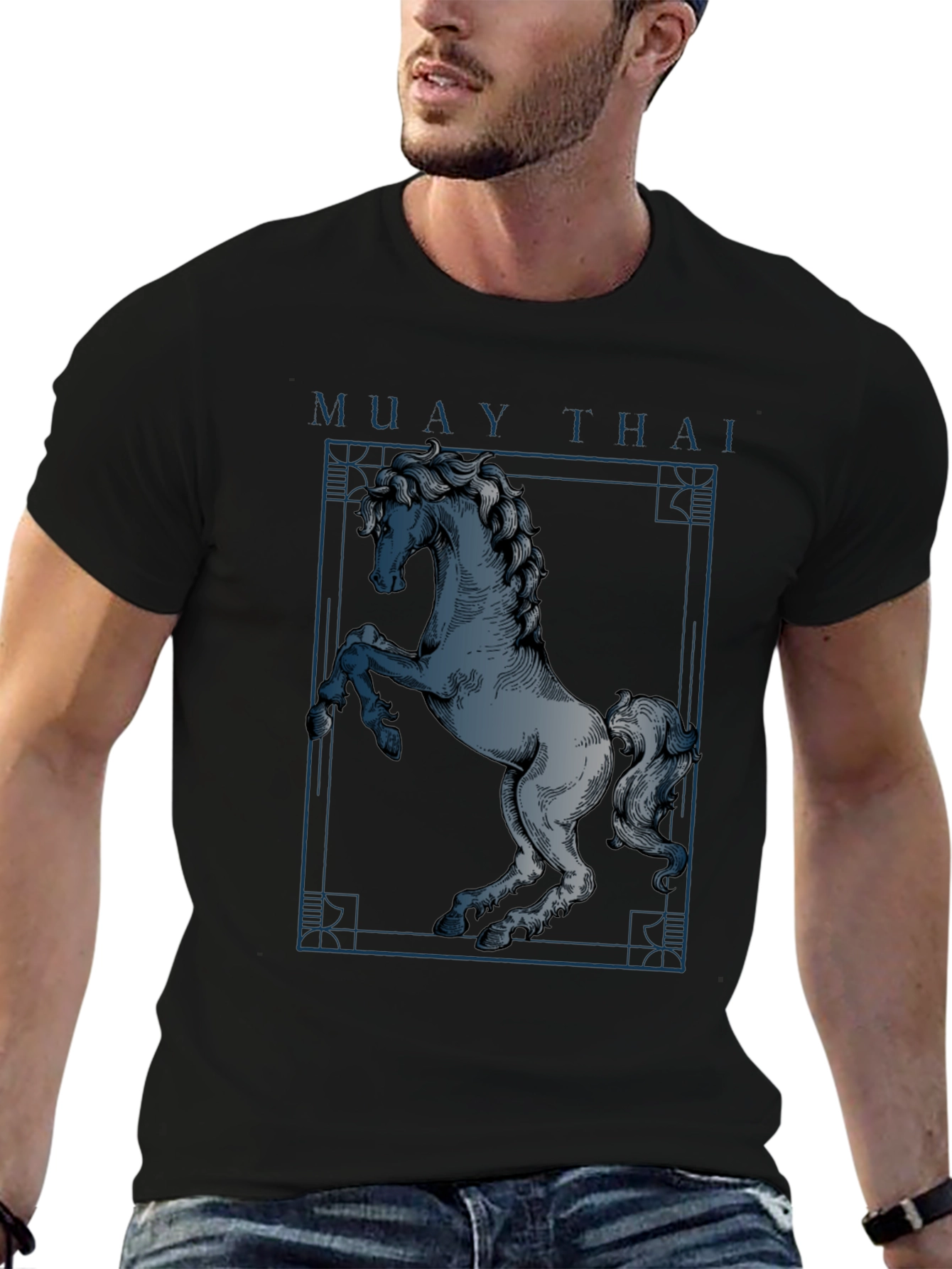 Black Muay Thai Horse Graphic T-Shirt - Black view 6