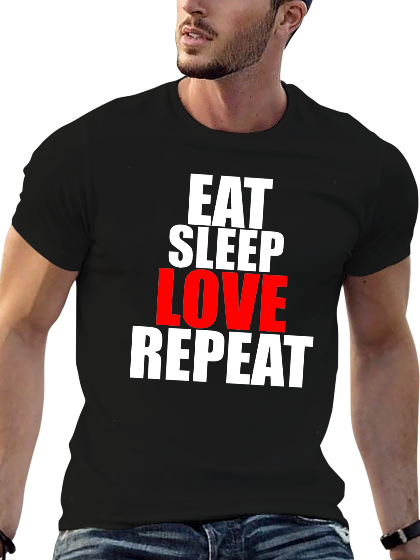 Black Eat Sleep Love Repeat Graphic Tee view 6