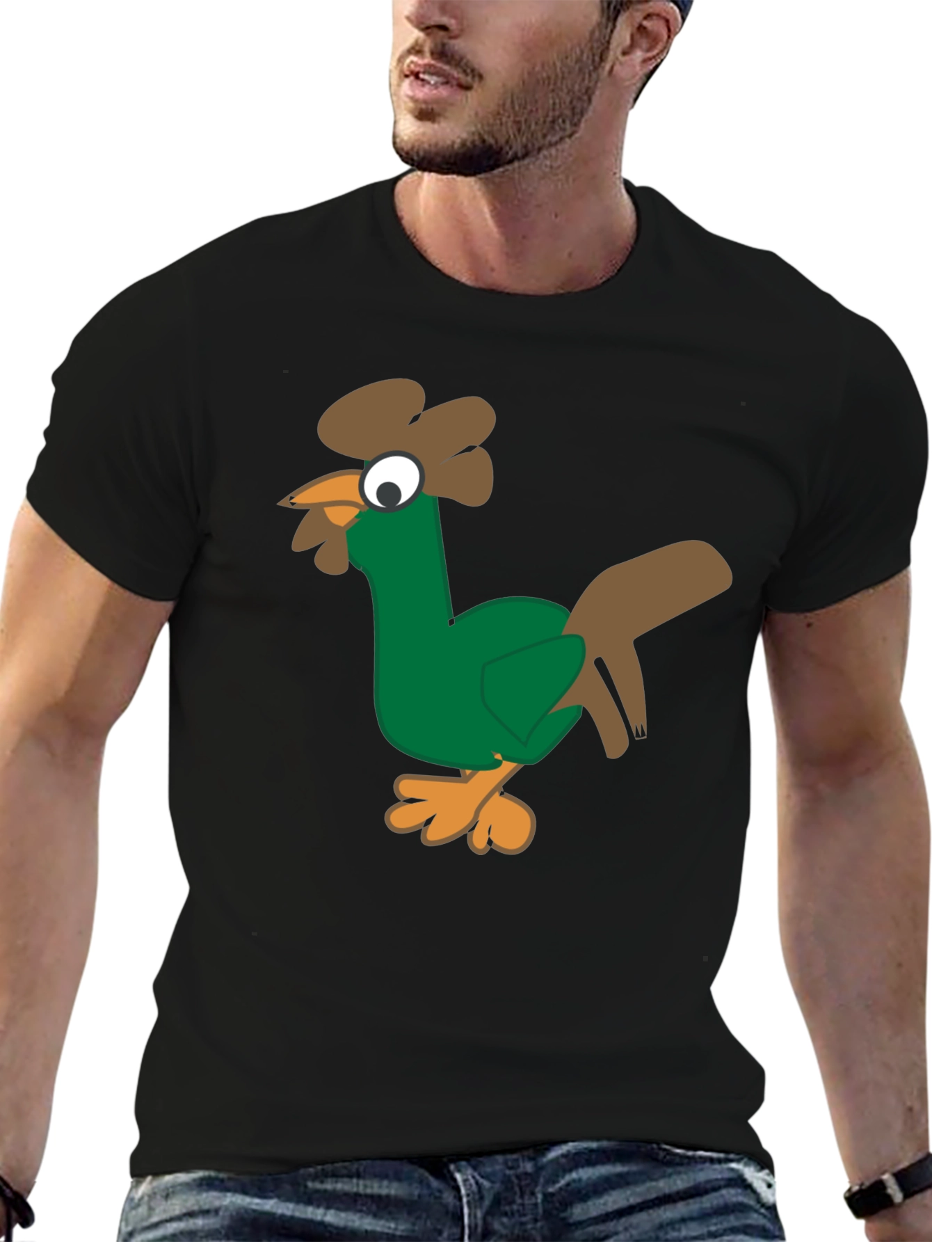 Black Funny Chicken Graphic Tee - Black Cotton T-Shirt view 6
