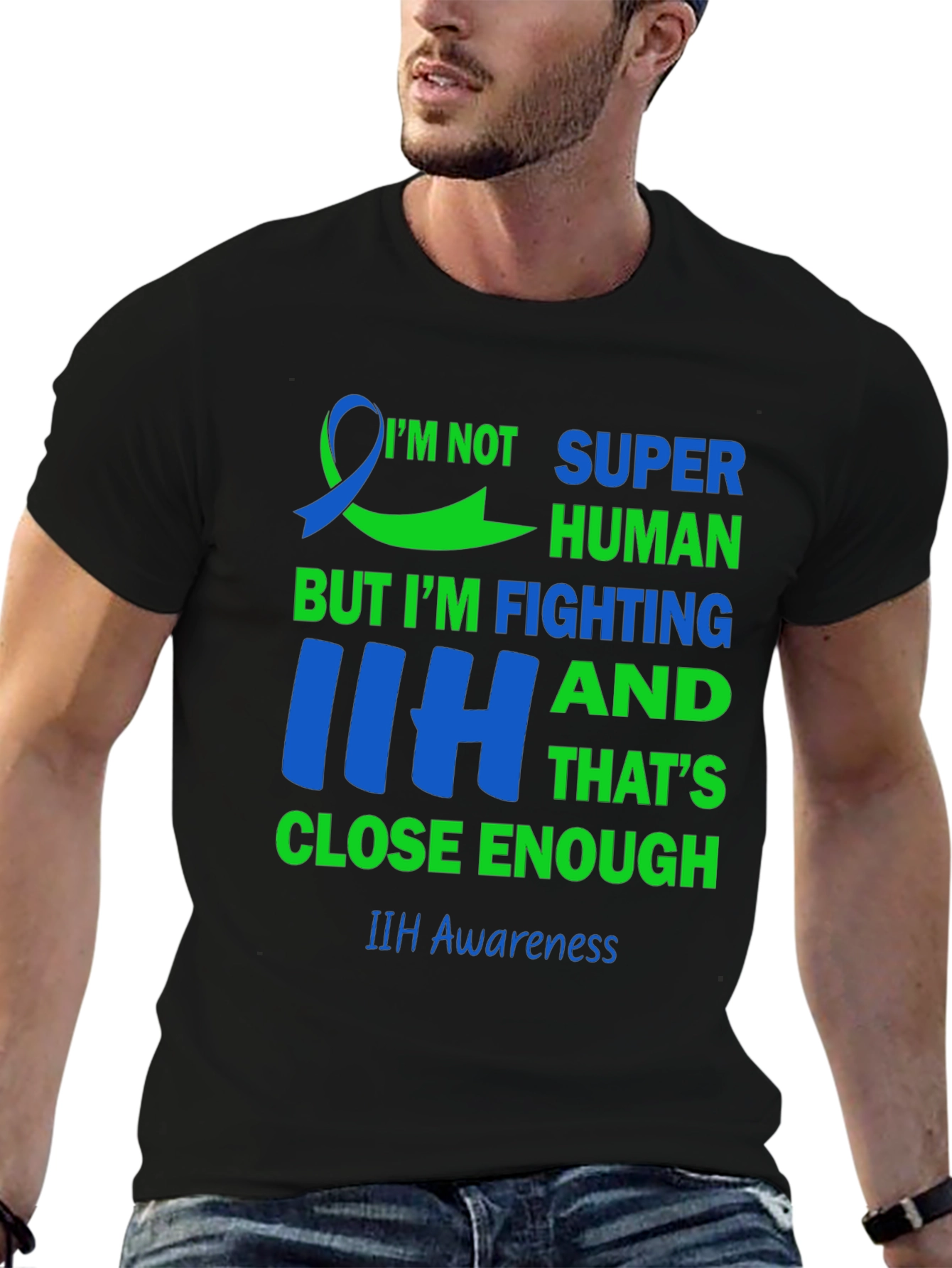 Black IIH Awareness T-Shirt - "Fighting" Design view 6