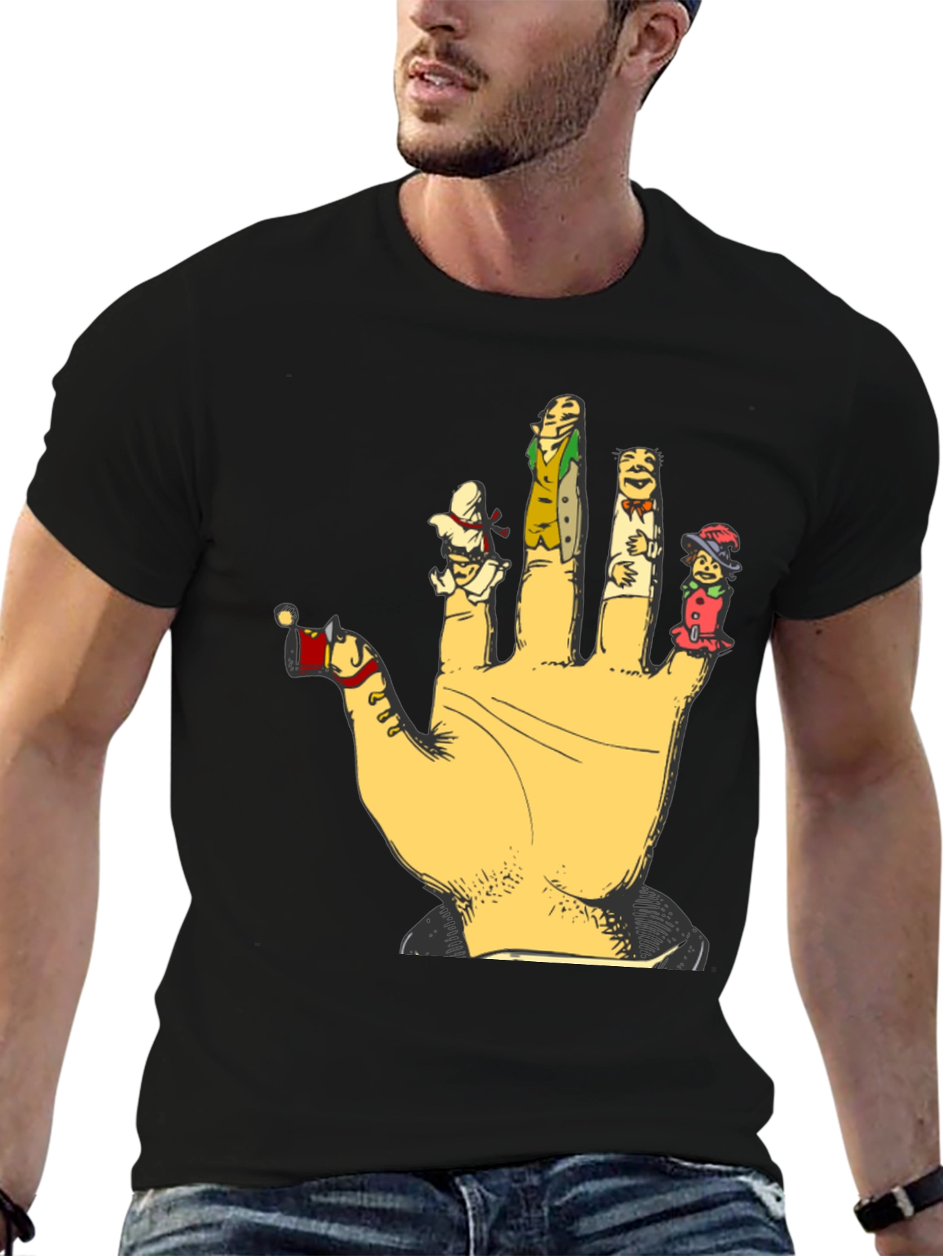 Black Finger Puppets Graphic T-Shirt view 6