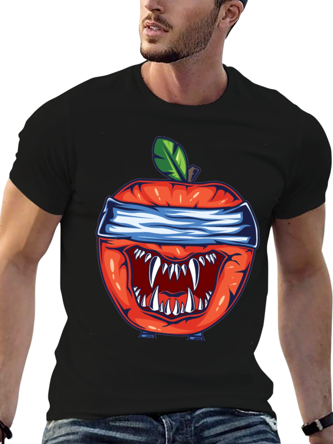 Black Monster Apple Graphic Tee - Unique Design view 6