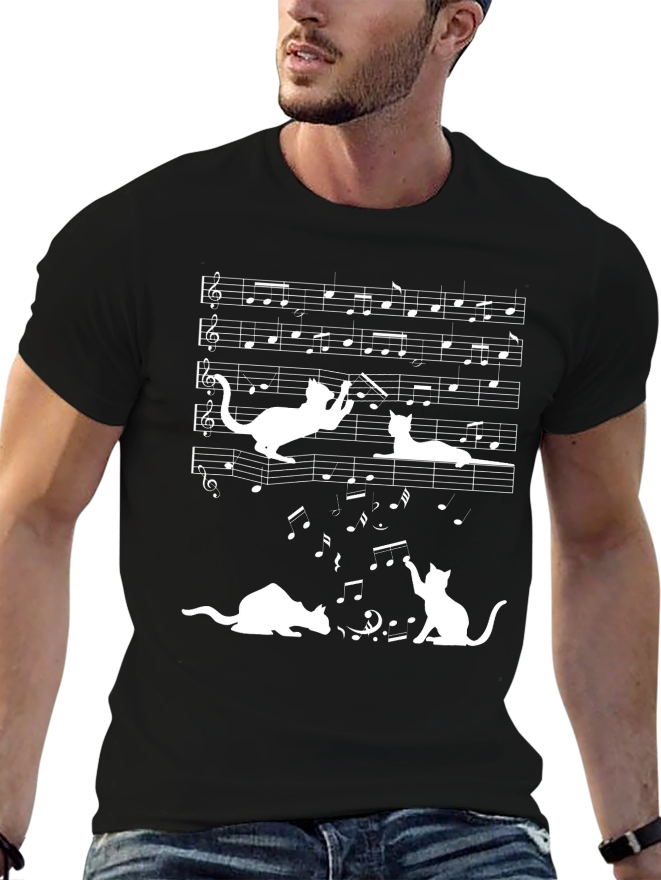 Black Musical Cats Black T-Shirt view 6