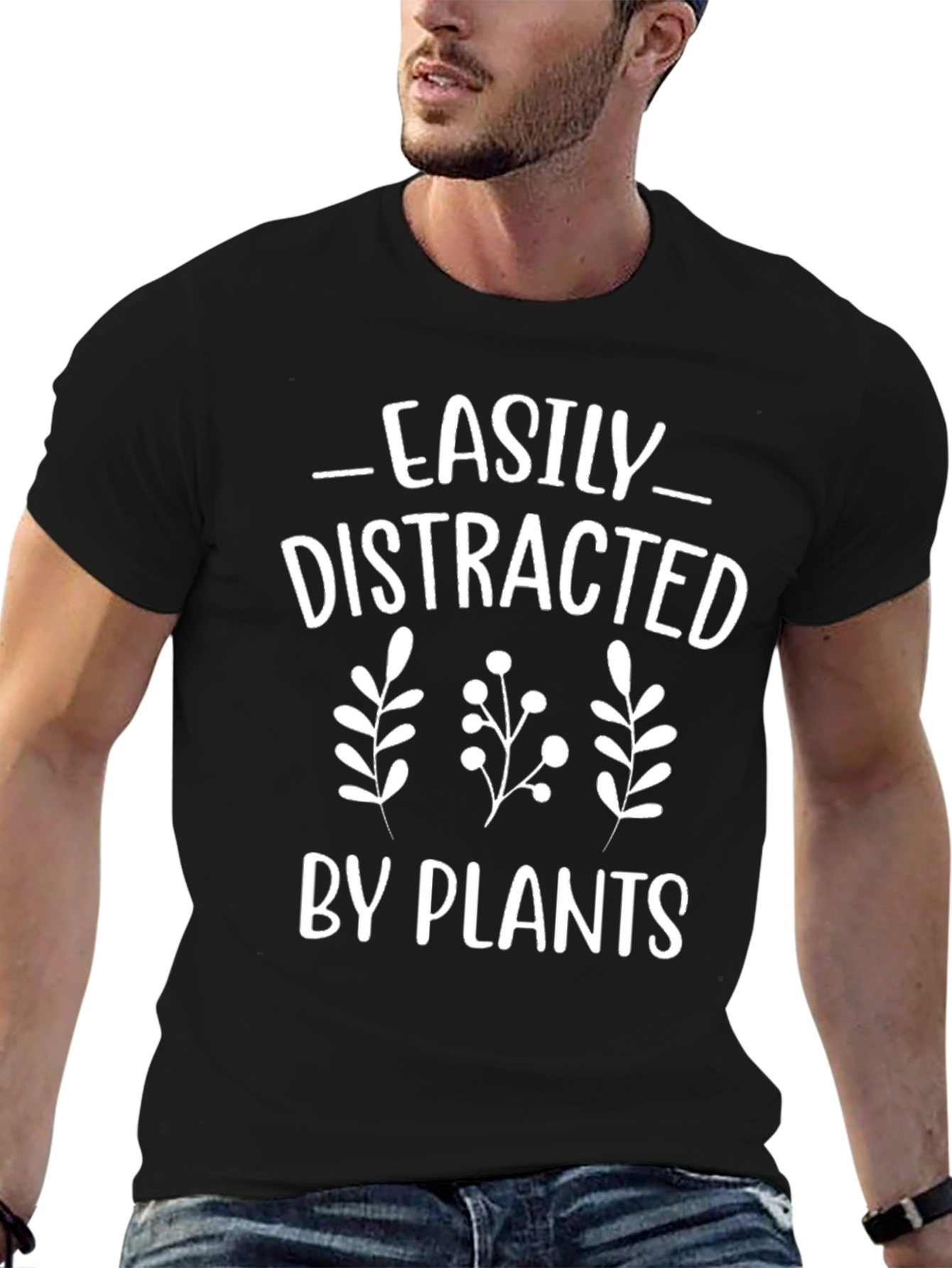 Black Easily Distracted By Plants Graphic T-Shirt view 6