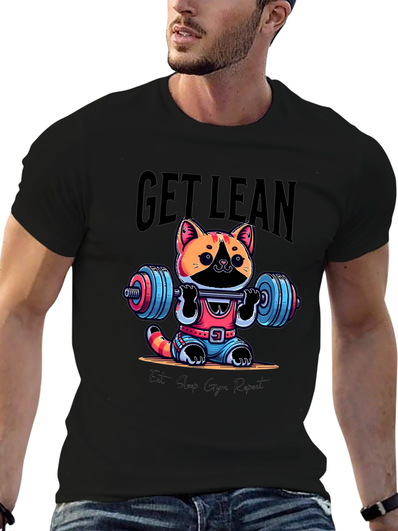 Black Get Lean Cat Gym T-Shirt view 6