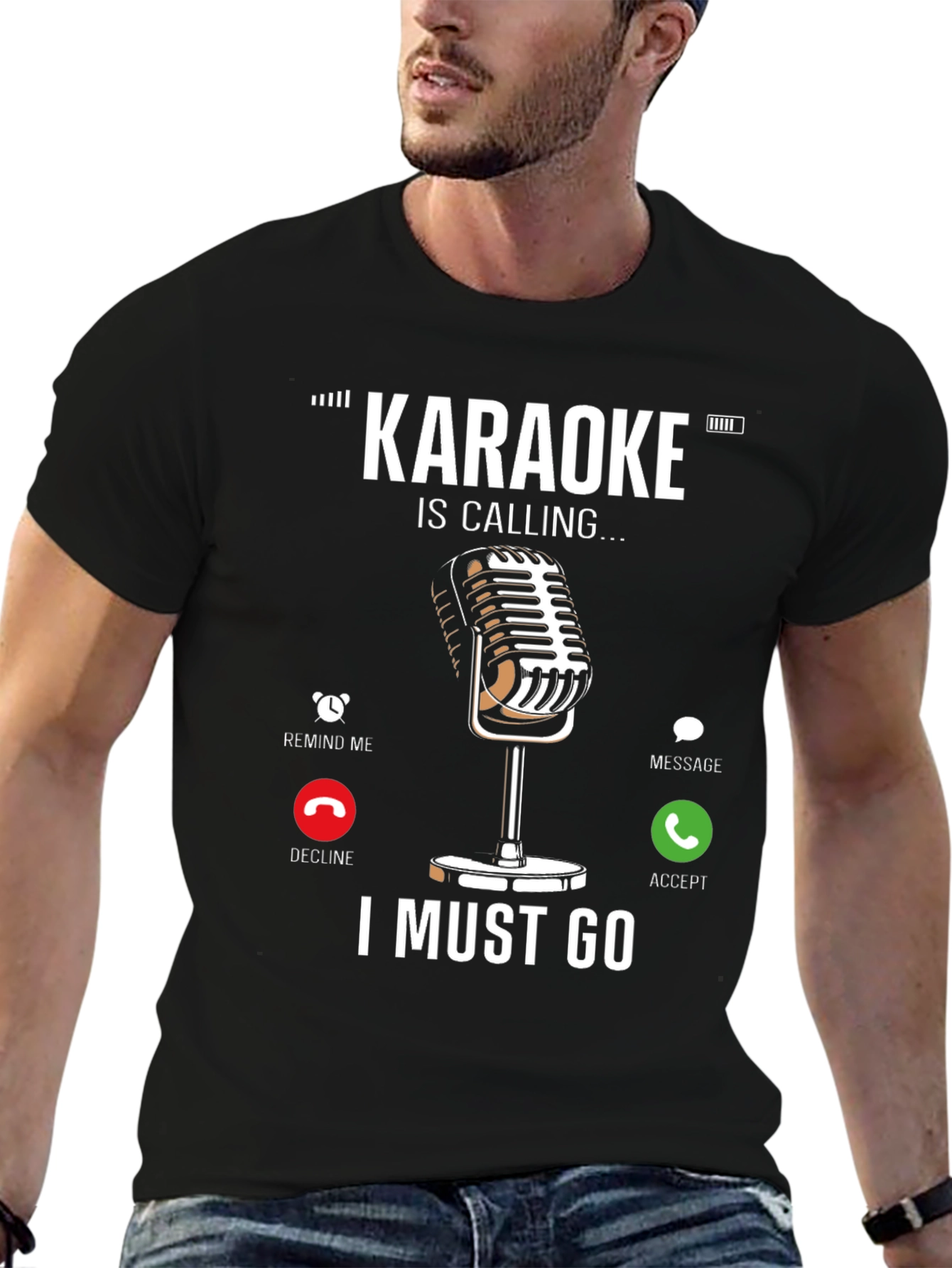 Black Karaoke Calling T-Shirt - Music Lover Tee view 6