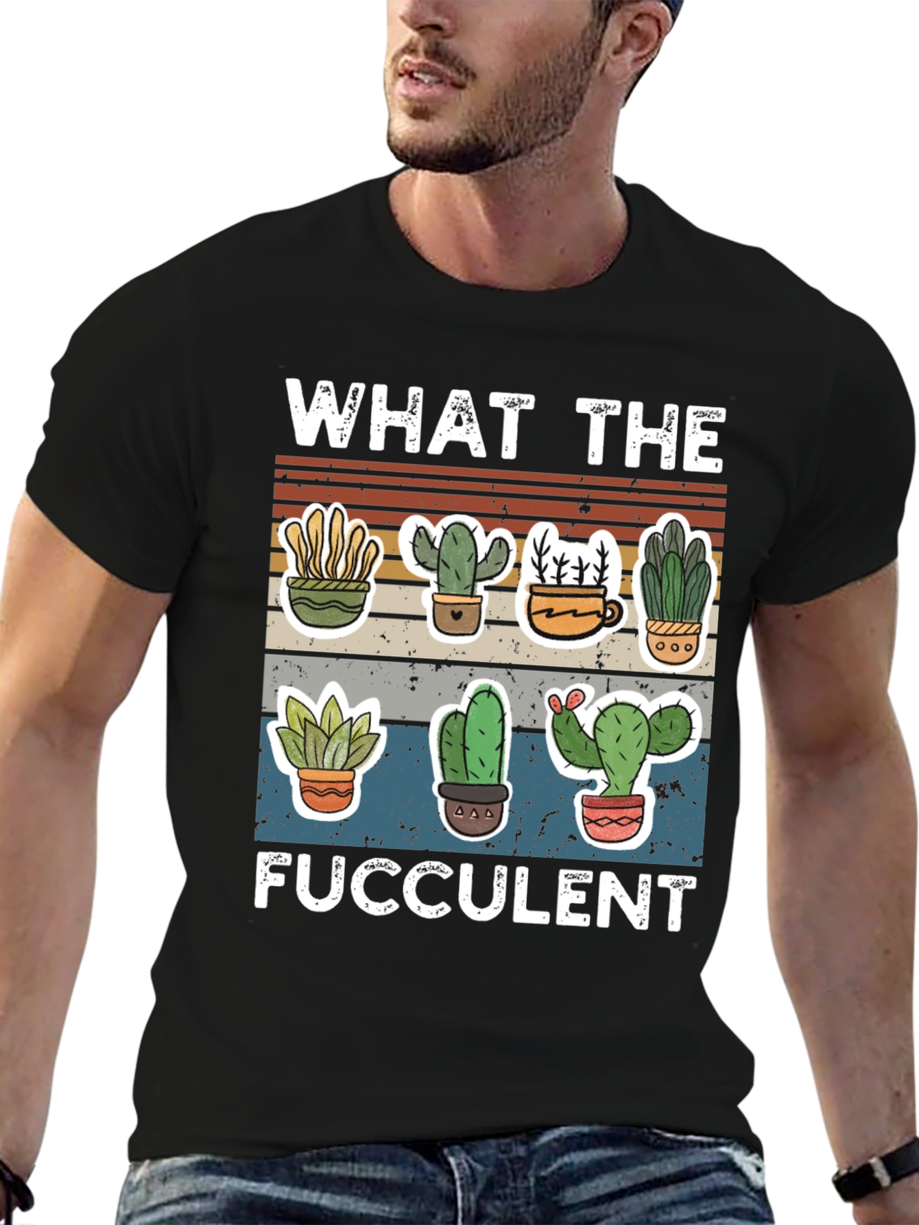 Black Funny Succulent T-Shirt - "What the Fucculent" Cactus Design view 6