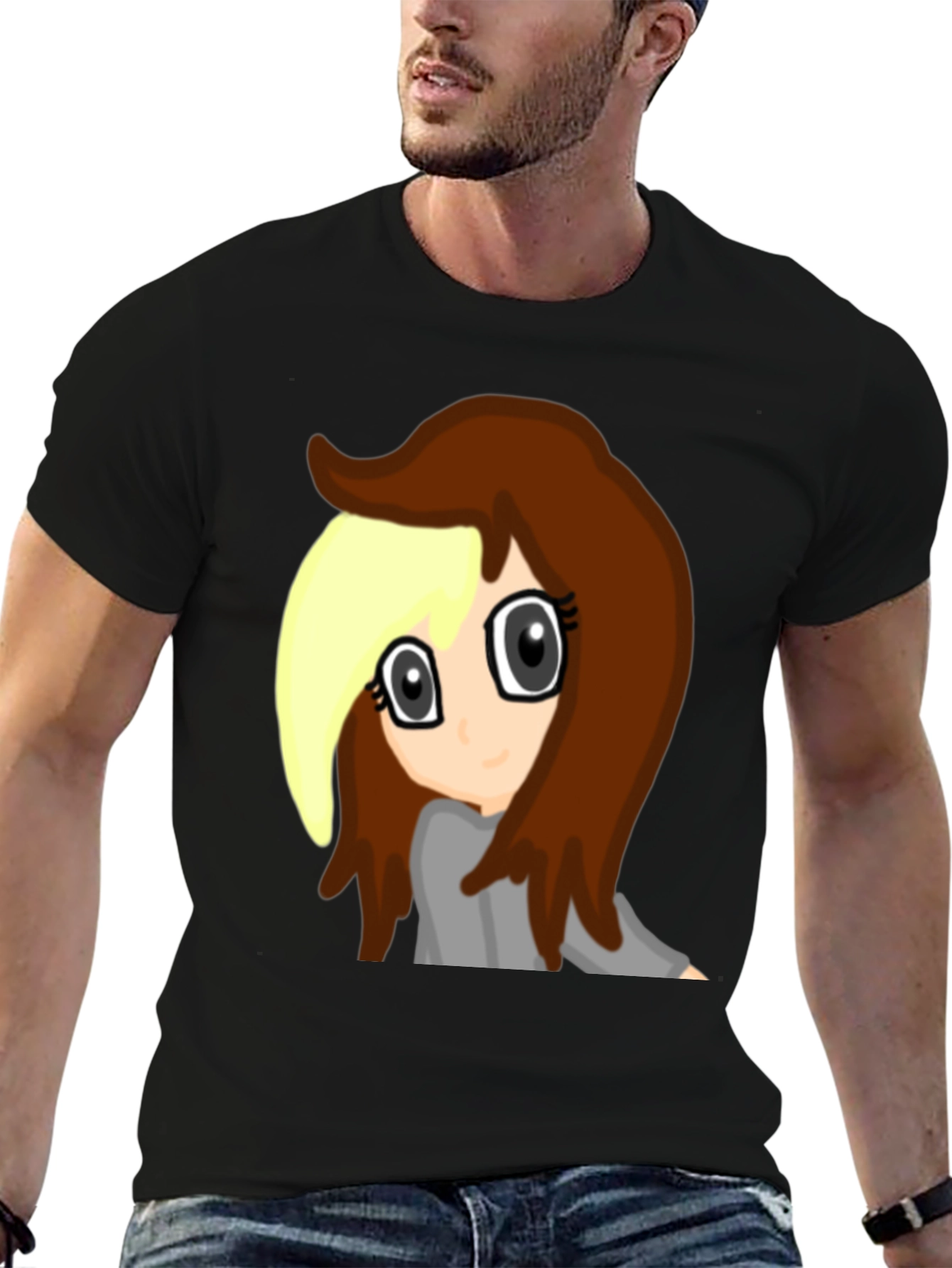 Black Anime Girl Graphic Tee - Black Cotton Comfort view 6