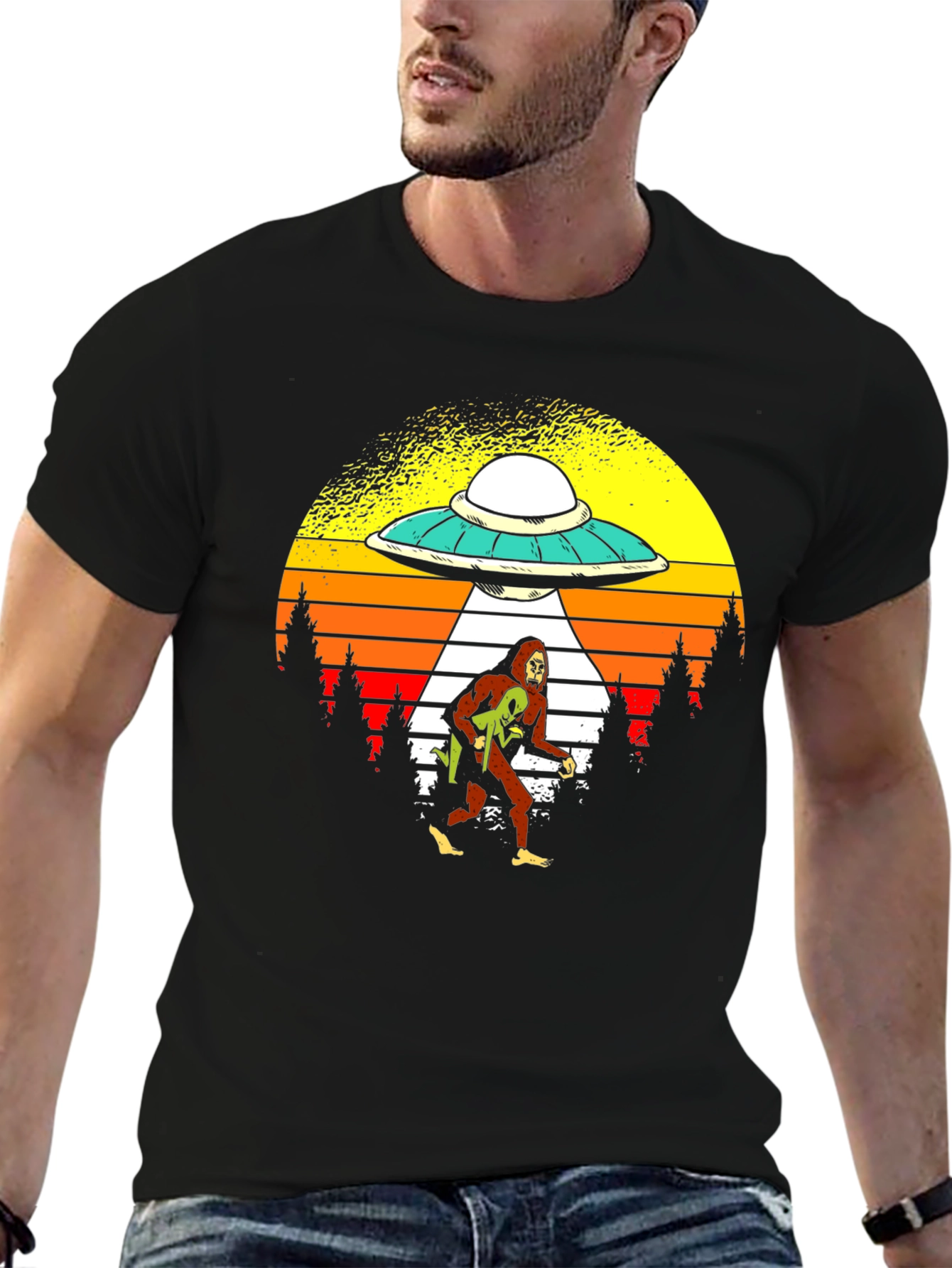 Black Bigfoot Alien Abduction Graphic Tee view 6