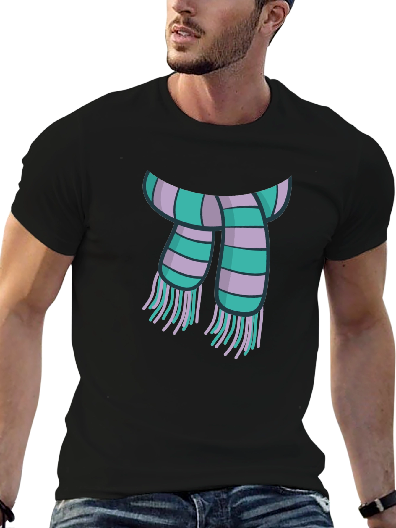 Black Striped Scarf Graphic Tee - Casual Style view 6