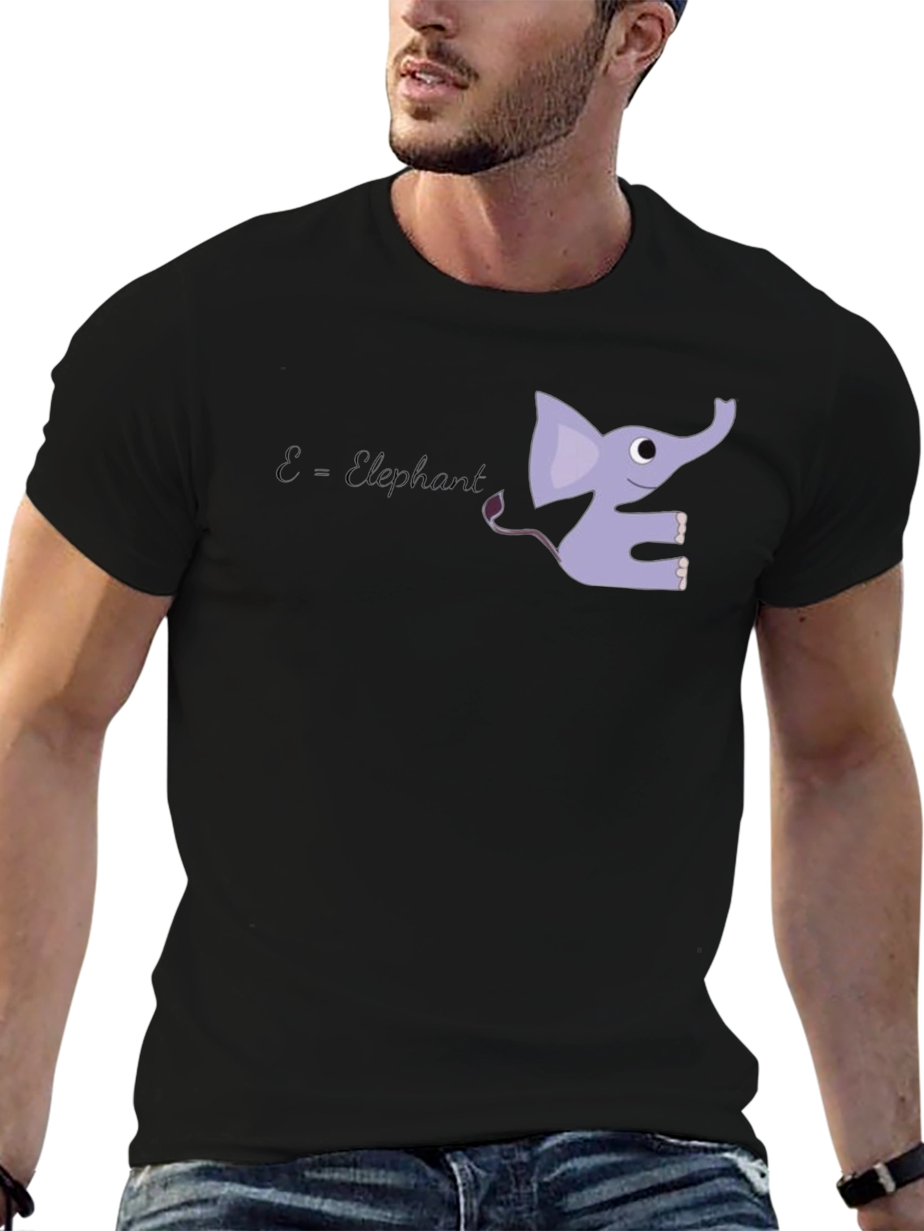Black Cute 'E is for Elephant' Black T-Shirt view 6