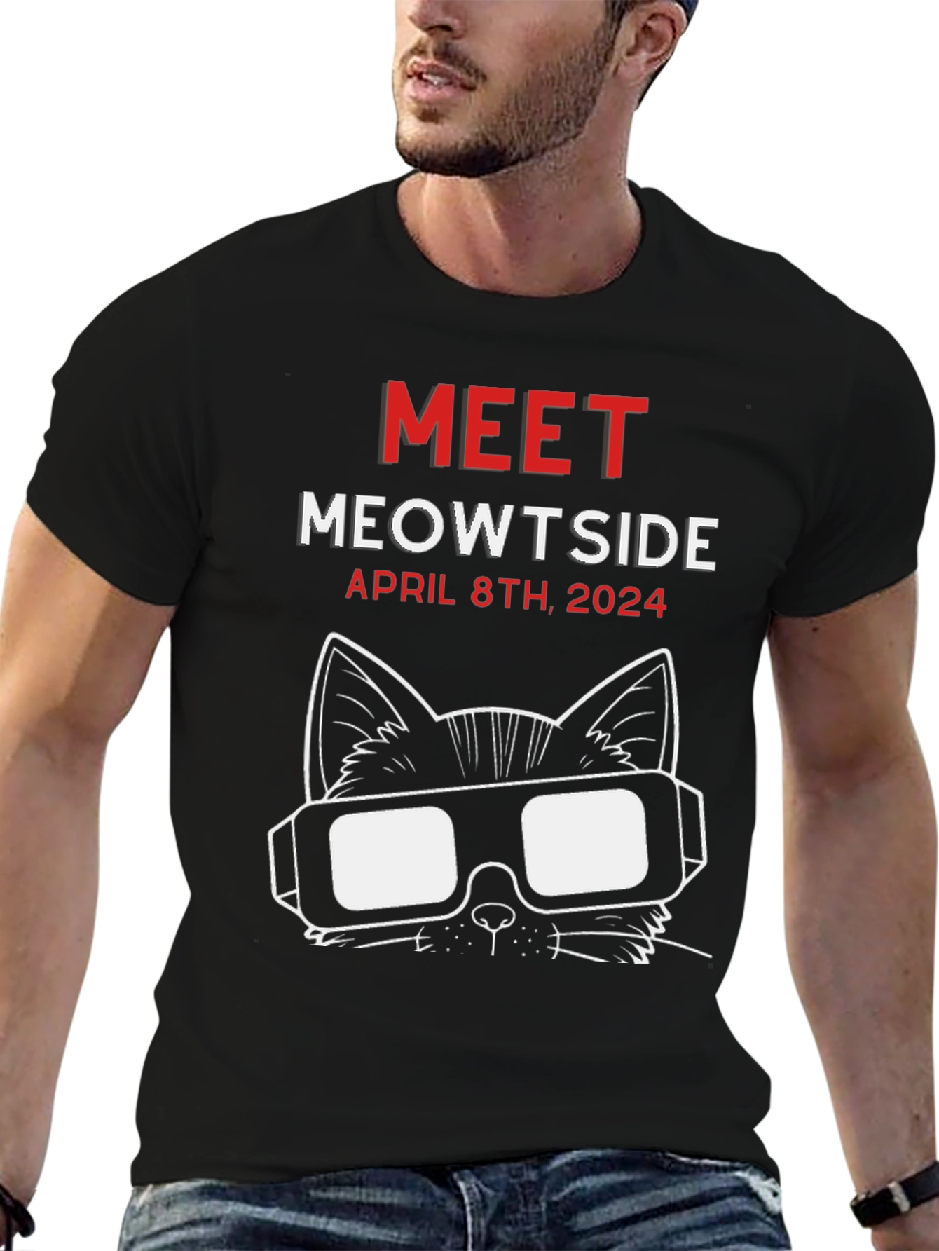 Black Meowtside Cat T-Shirt - April 8th, 2024 view 6