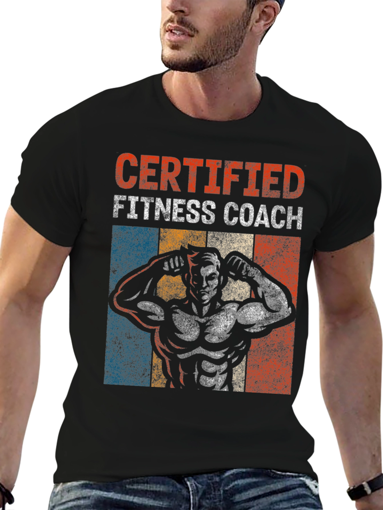 Black Certified Fitness Coach Graphic T-Shirt view 6