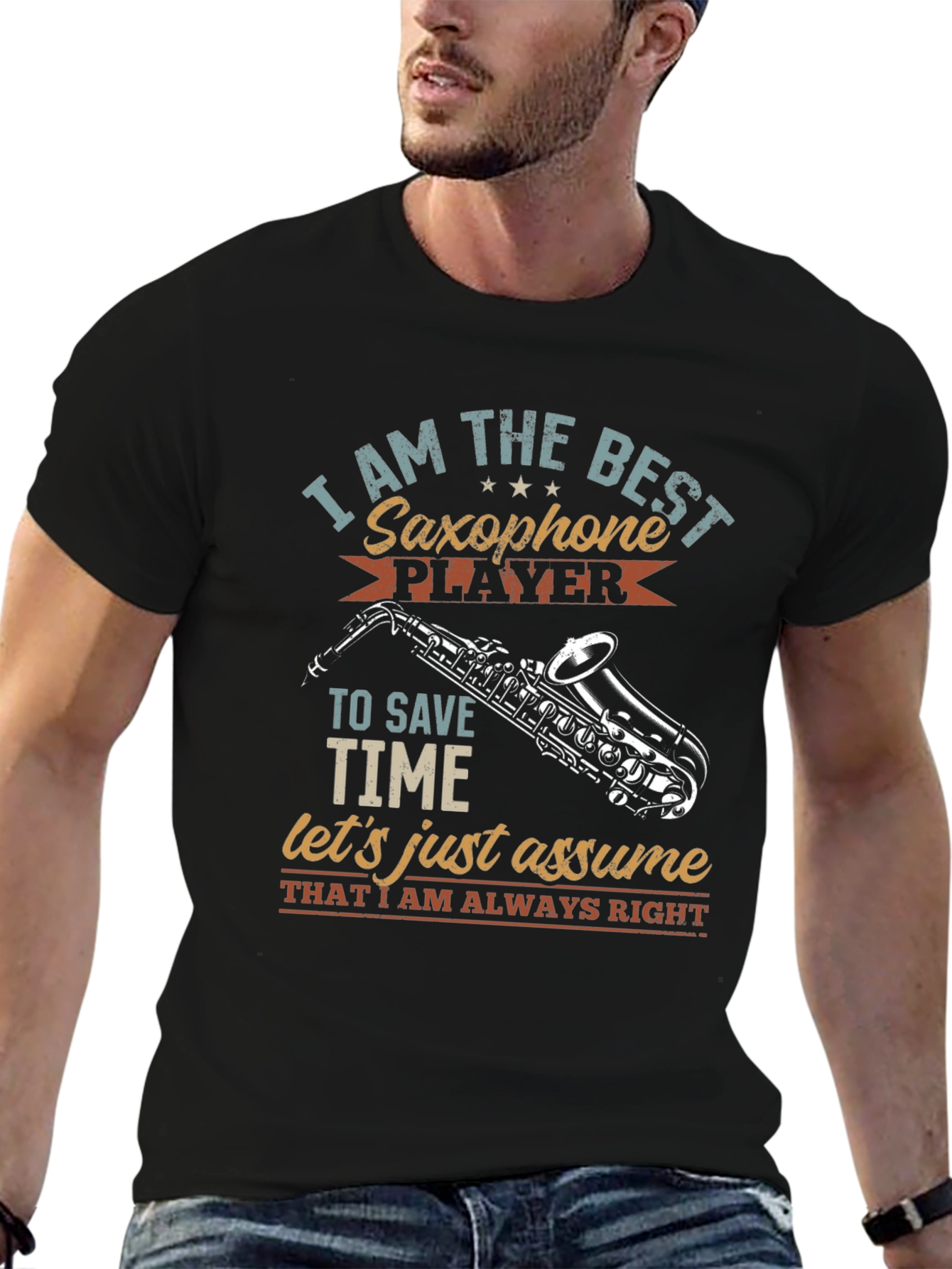 Black Saxophone Player T-Shirt - Musician Humor Tee view 6