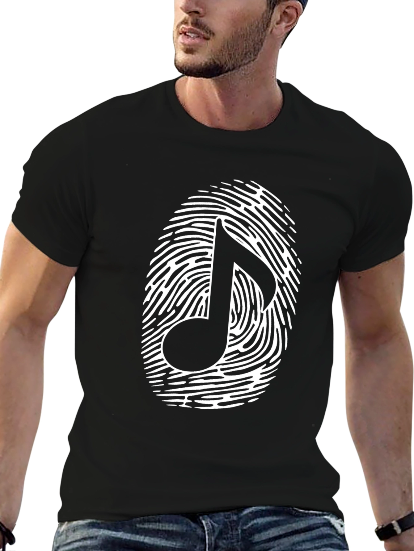 Black Musical Note Fingerprint Graphic T-Shirt - Black view 6