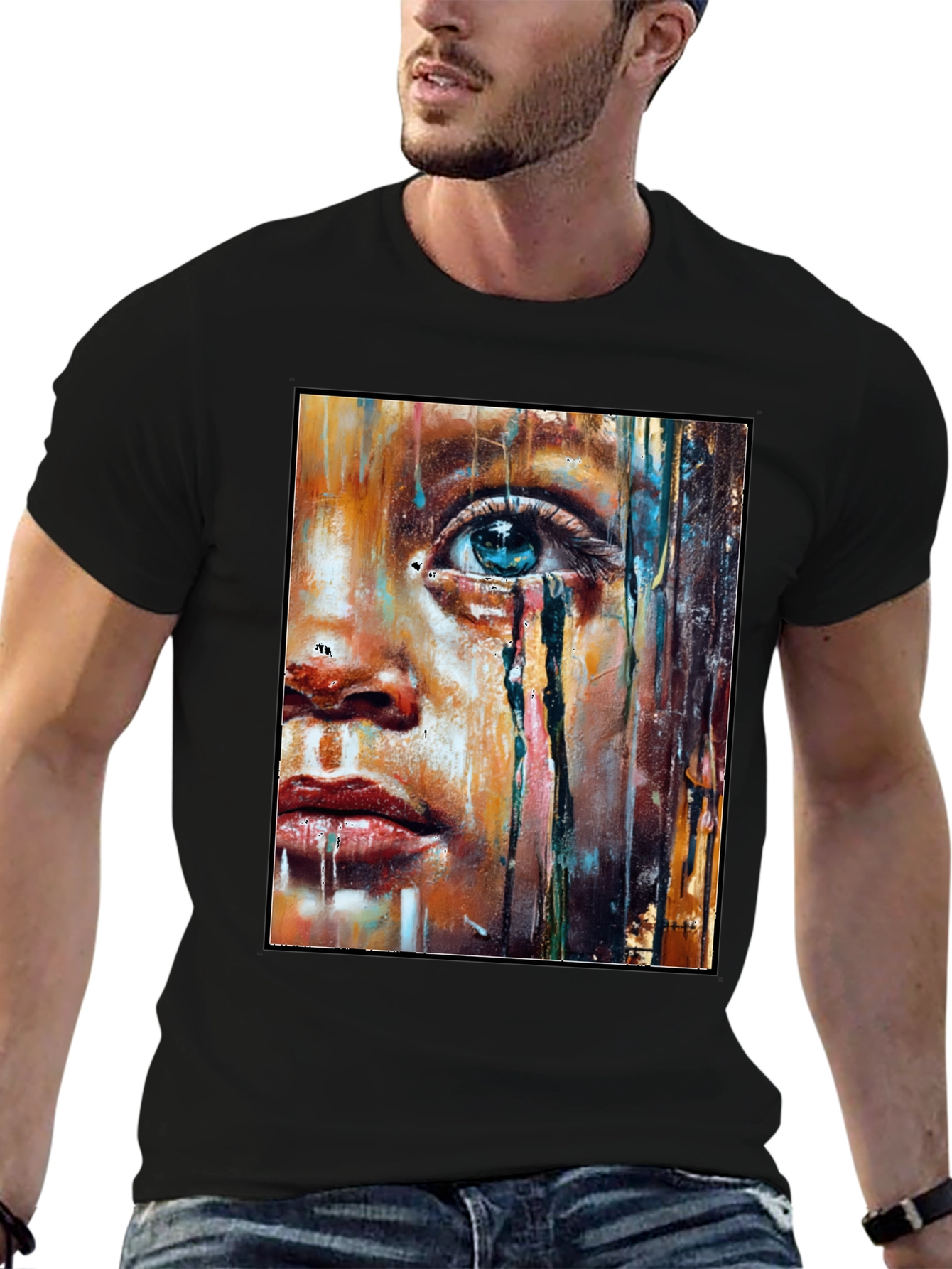 Black Artistic Portrait Graphic T-Shirt - Black view 6