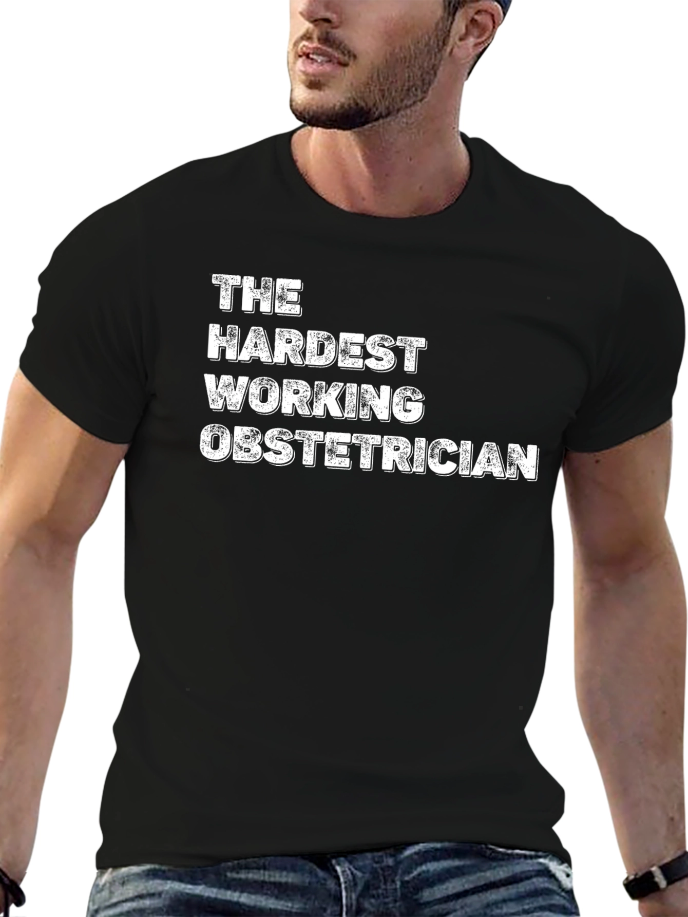 Black Hardest Working Obstetrician Black T-Shirt view 6