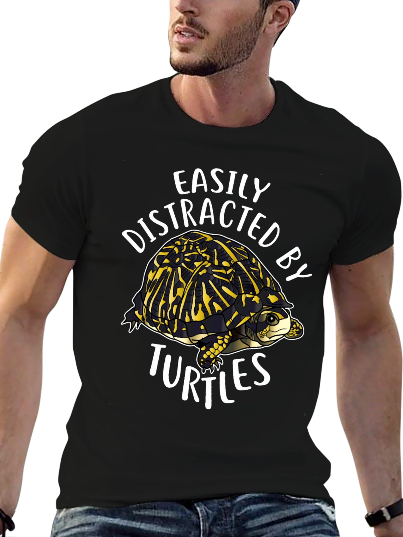 Black Easily Distracted By Turtles Black Graphic T-Shirt view 6