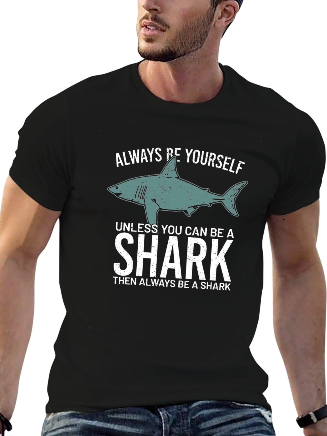 Black Always Be Yourself Shark Graphic Tee view 6