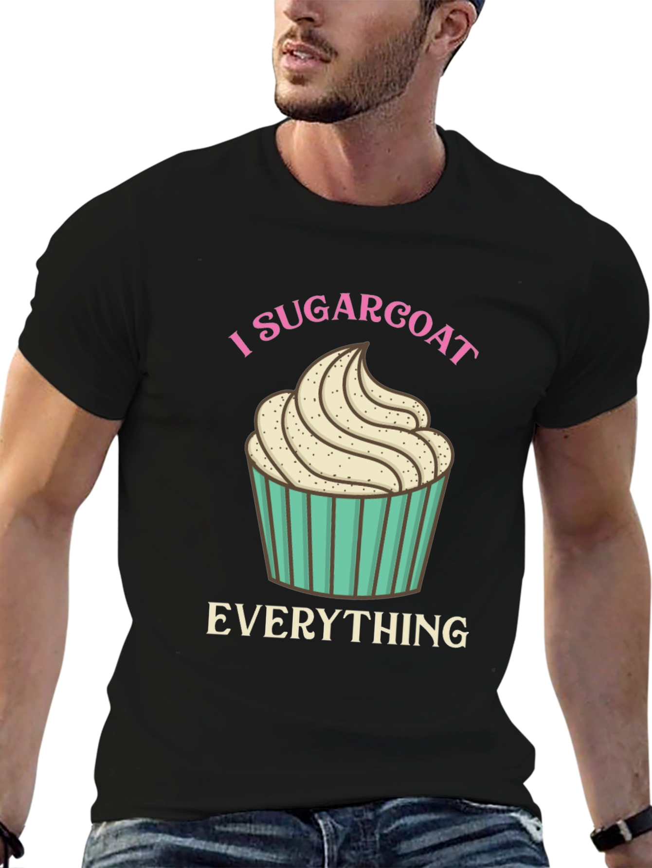 Black I Sugarcoat Everything Graphic Tee - Novelty Cupcake T-Shirt view 6