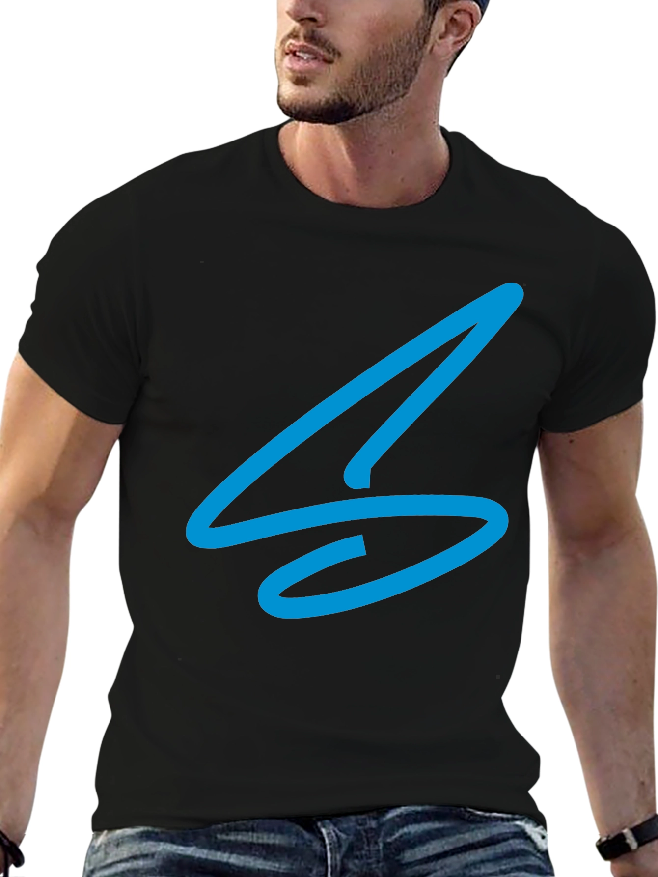Black Modern Blue Graphic Tee - Men's Black T-Shirt view 6