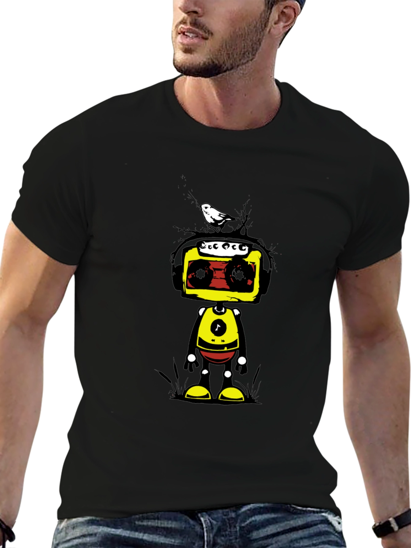 Black Retro Robot Graphic Tee - Unique Design view 6