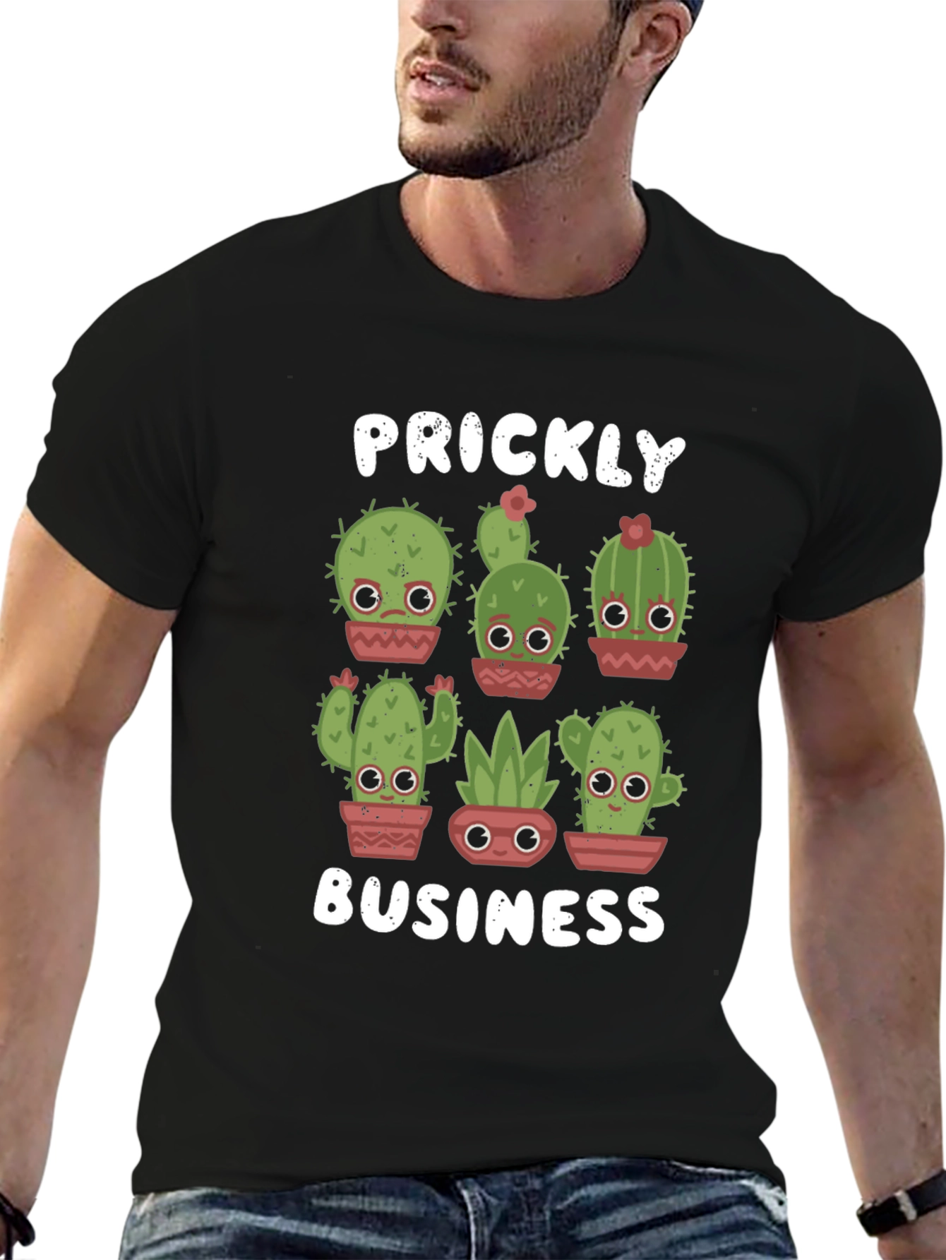Black Prickly Business T-Shirt - Cute Cactus Design view 6