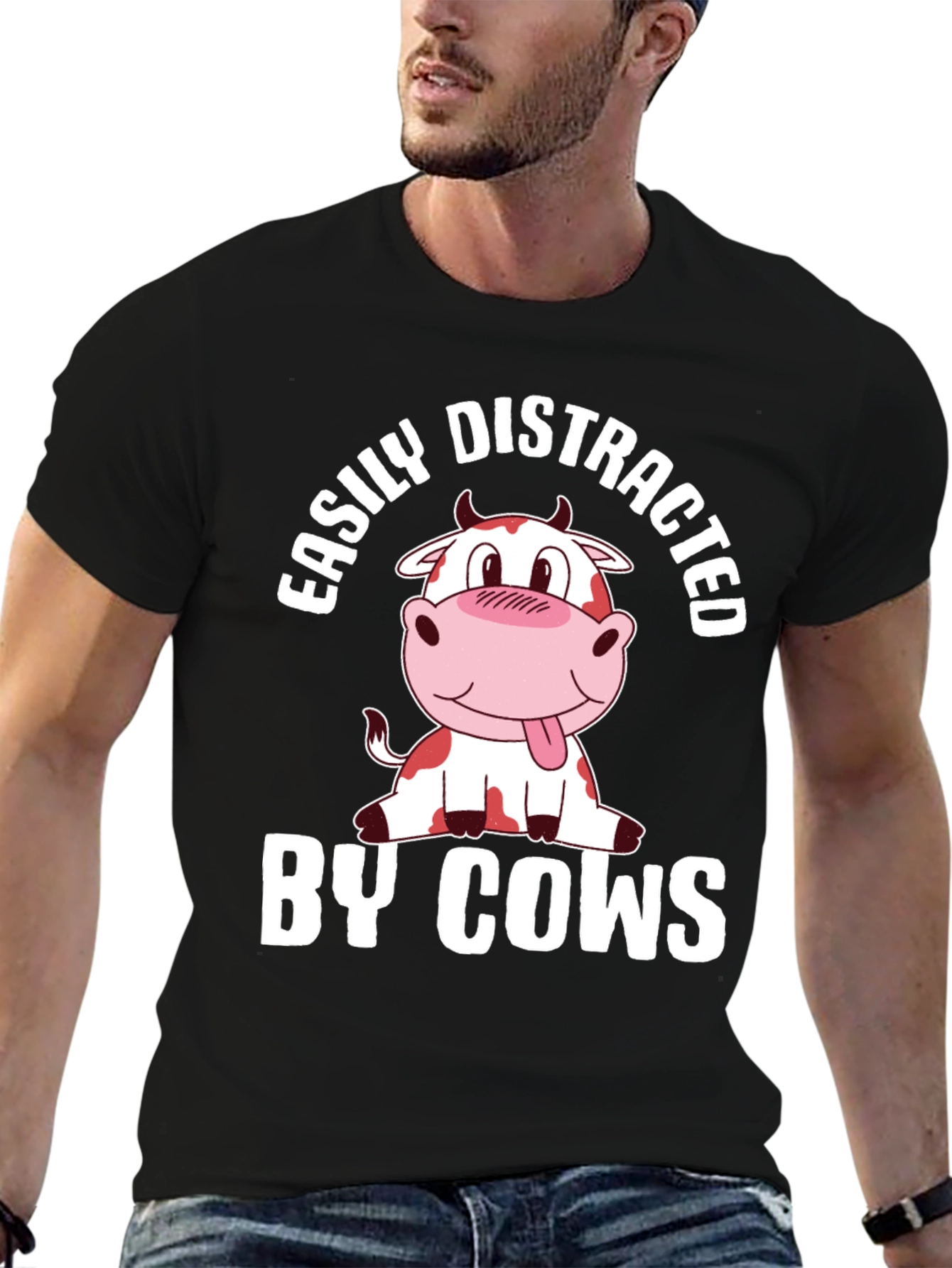 Black Easily Distracted By Cows T-Shirt view 6